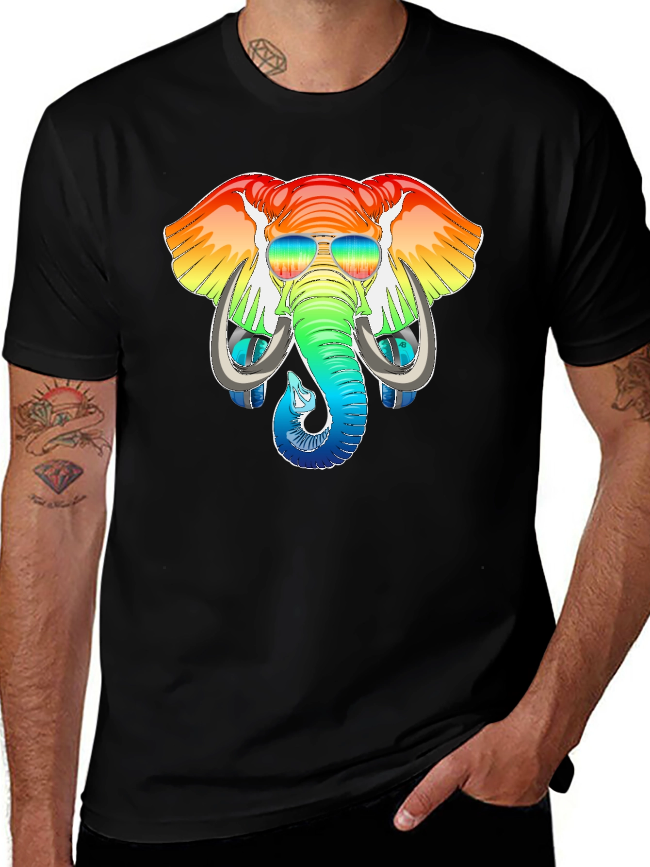 Rainbow Elephant Graphic T-Shirt - Mens Black Tee