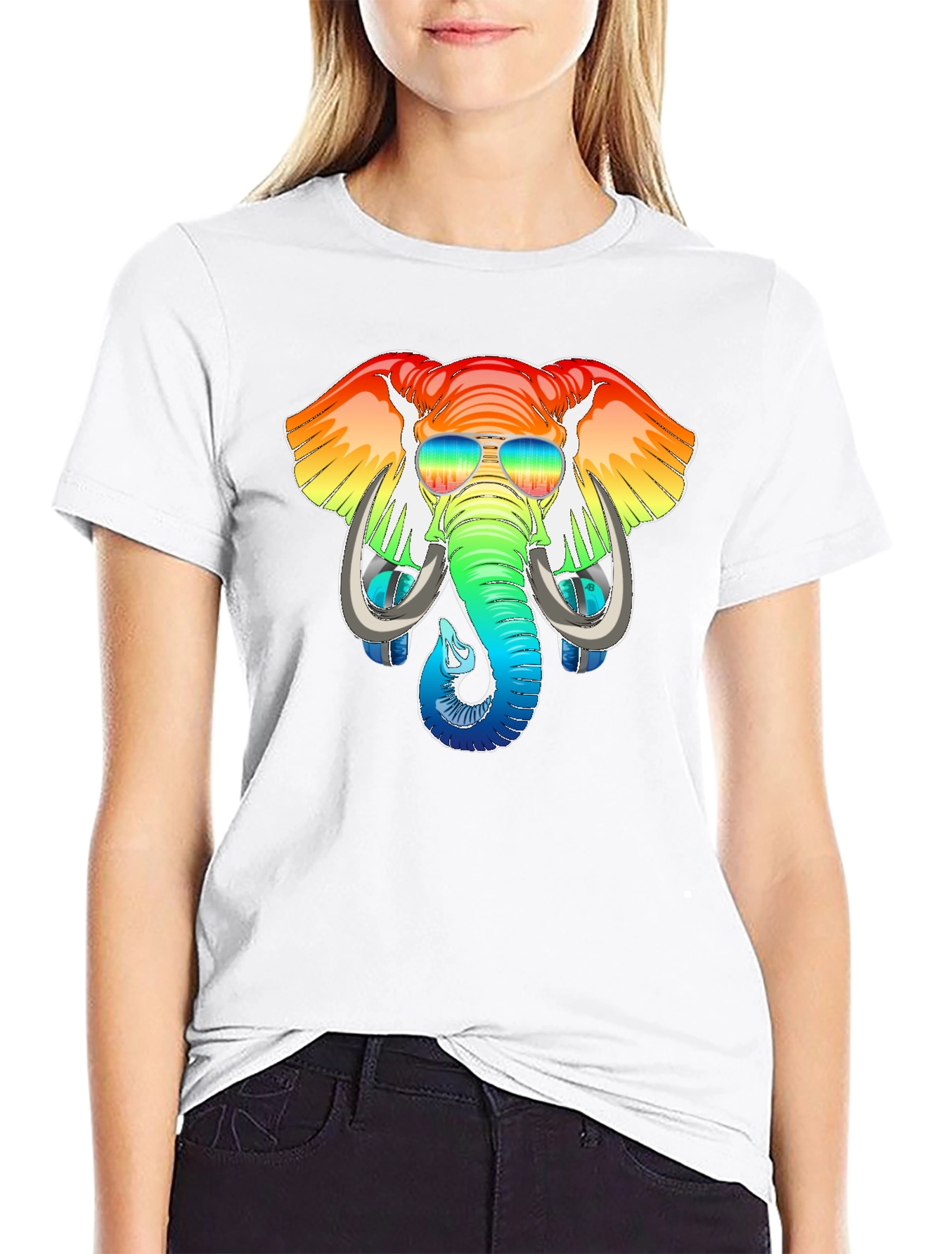 Rainbow Elephant Graphic T-Shirt - Mens Black Tee
