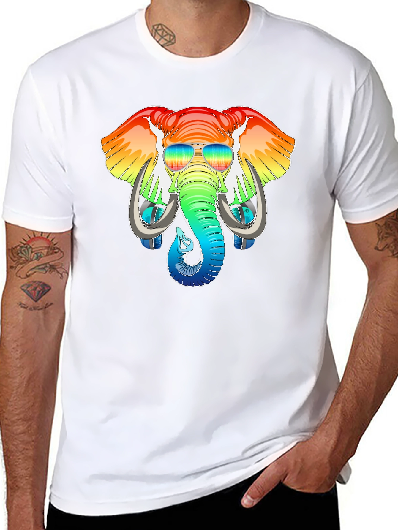 Rainbow Elephant Graphic T-Shirt - Mens Black Tee