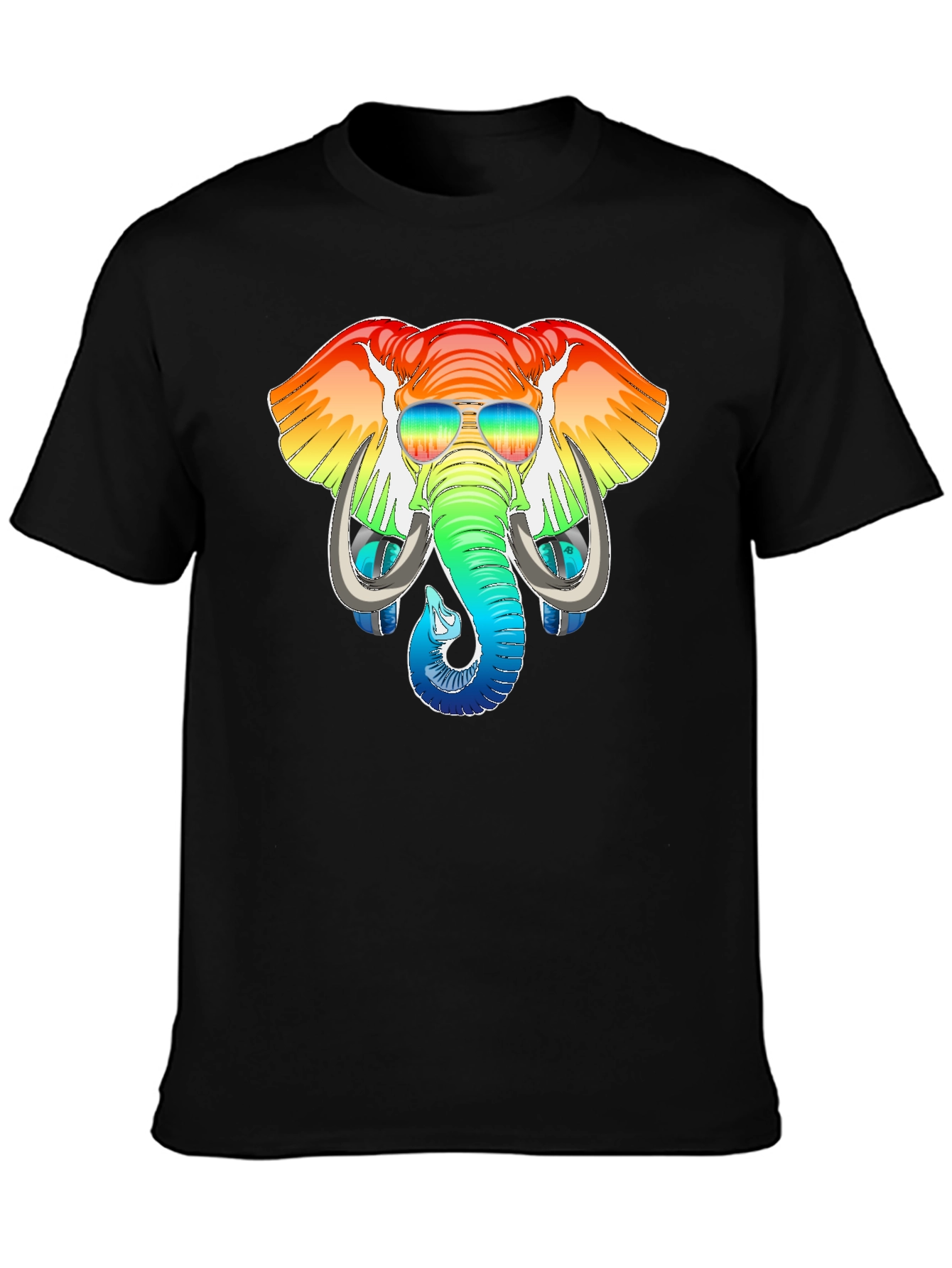 Rainbow Elephant Graphic T-Shirt - Mens Black Tee