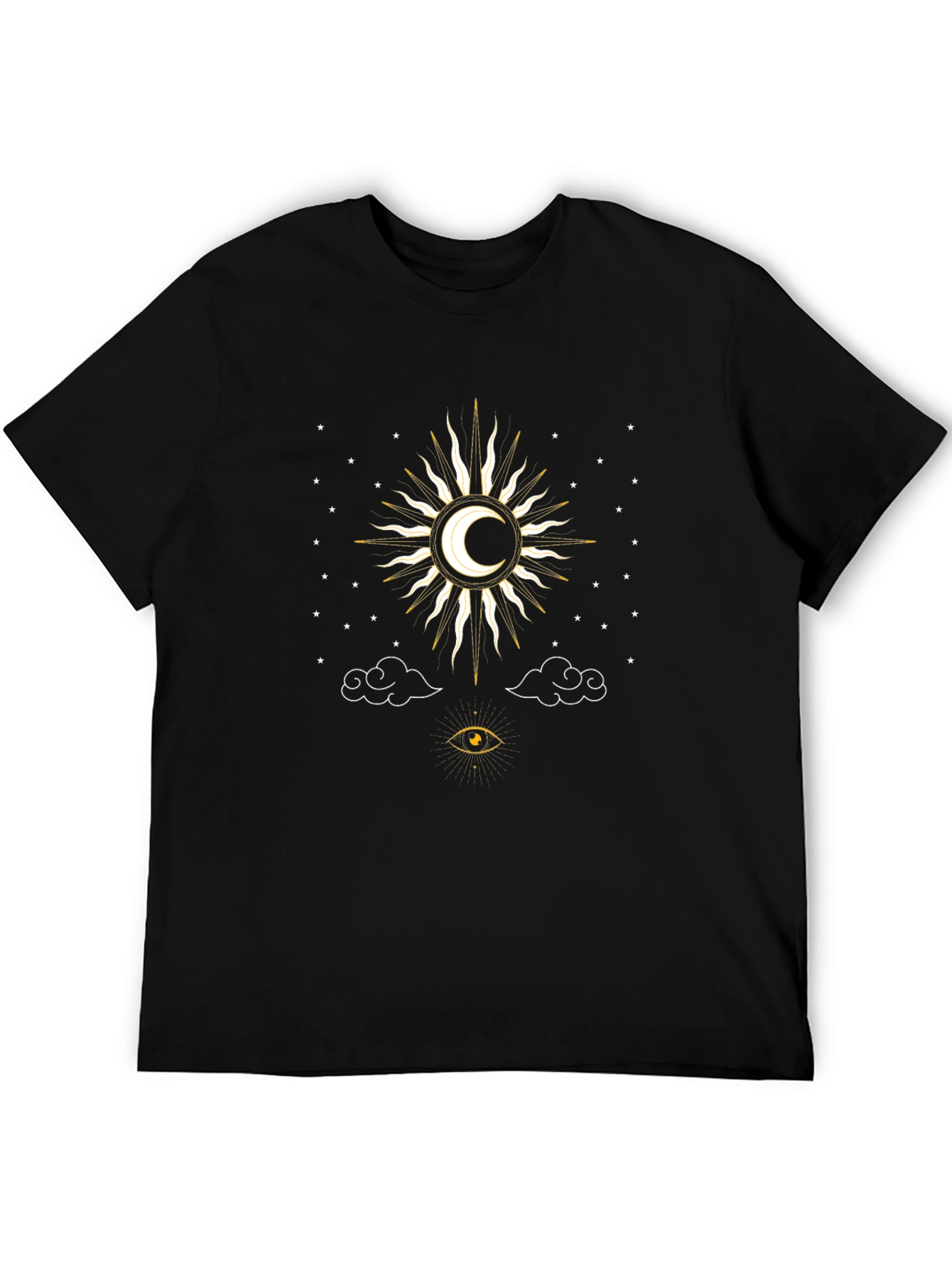 Celestial Sun & Moon Graphic Tee - Black Cotton