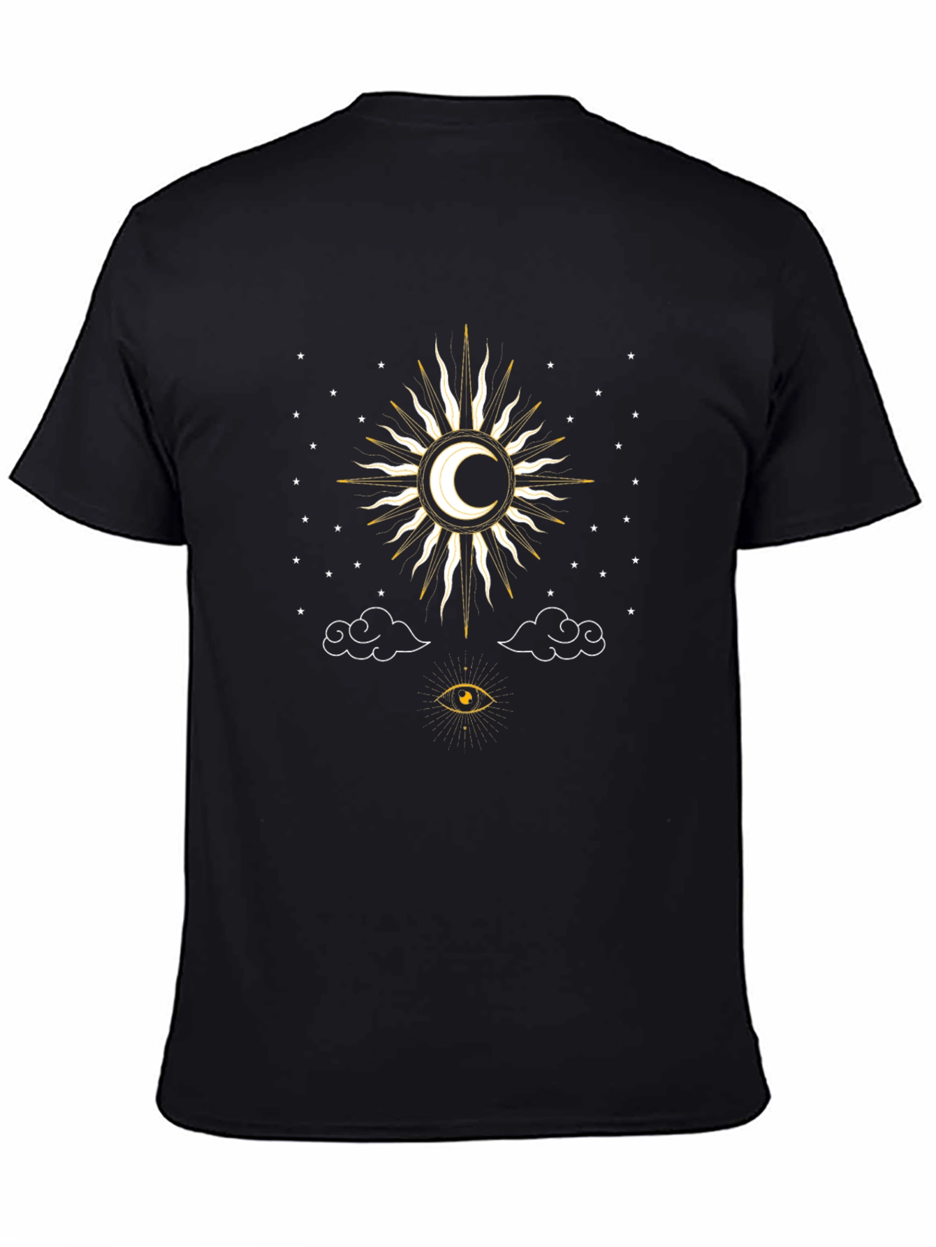 Celestial Sun & Moon Graphic Tee - Black Cotton