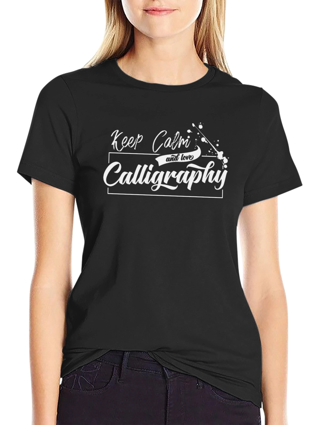 Keep Calm and Love Calligraphy Graphic Black T-Shirt