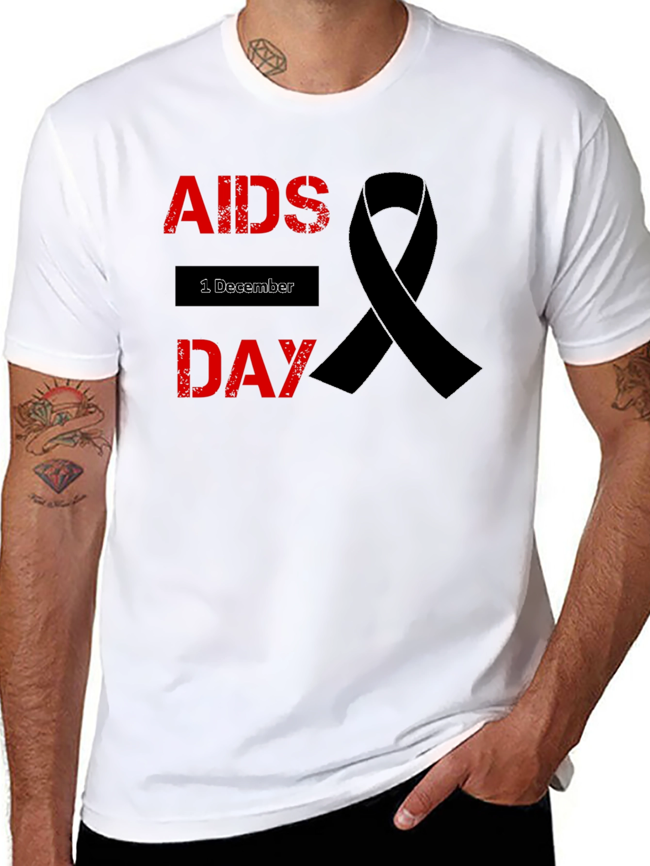 AIDS Awareness T-Shirt - Black Ribbon Design