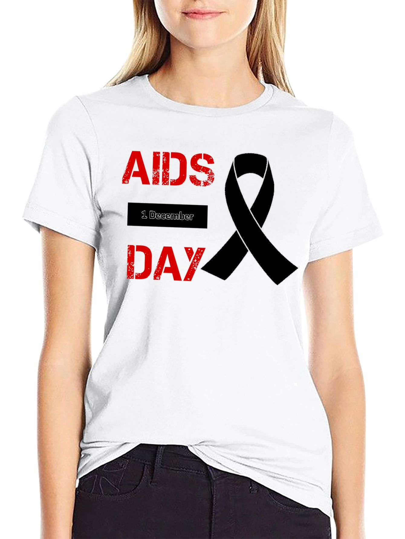 AIDS Awareness T-Shirt - Black Ribbon Design