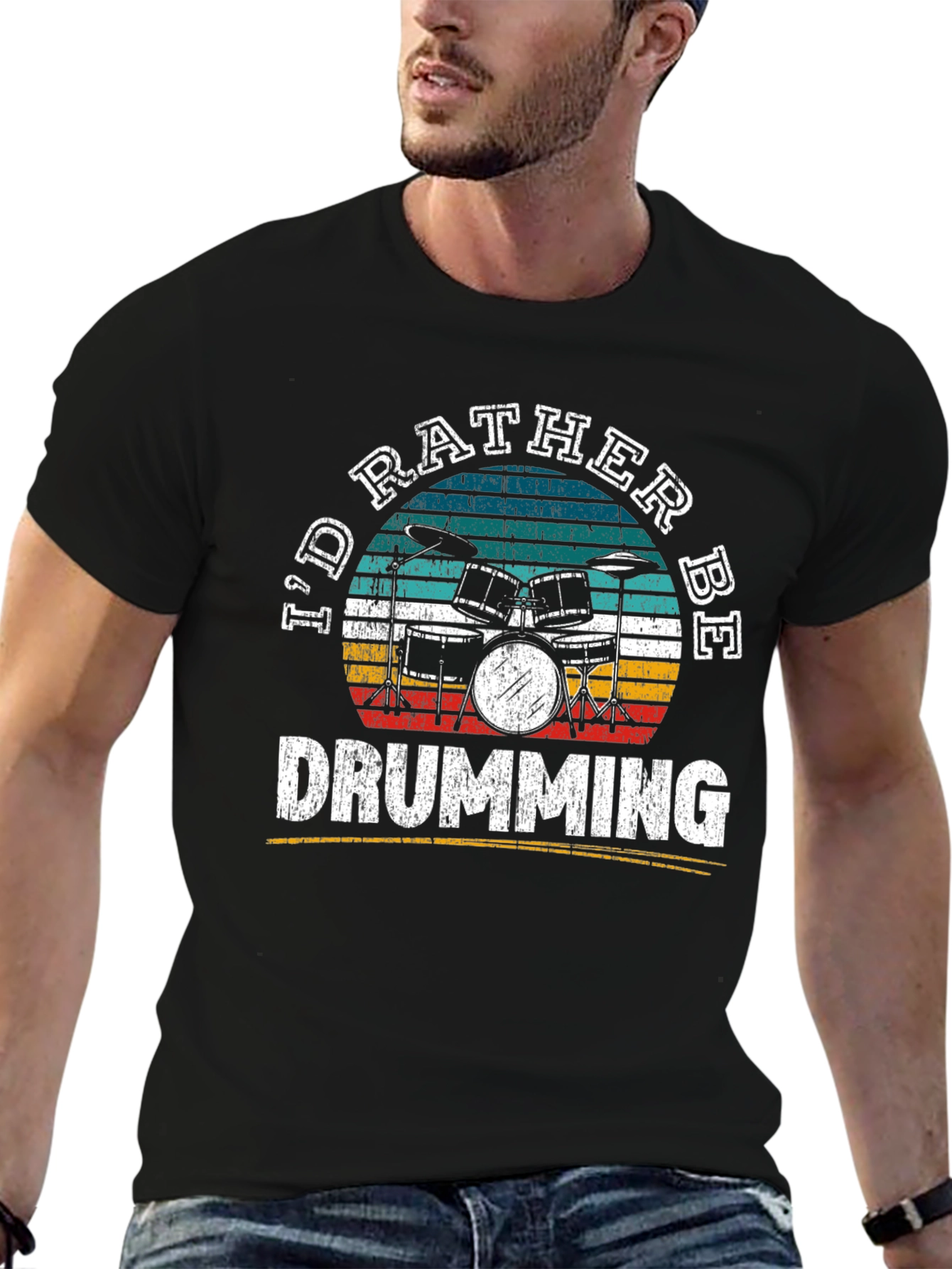 Id Rather Be Drumming Retro T-Shirt