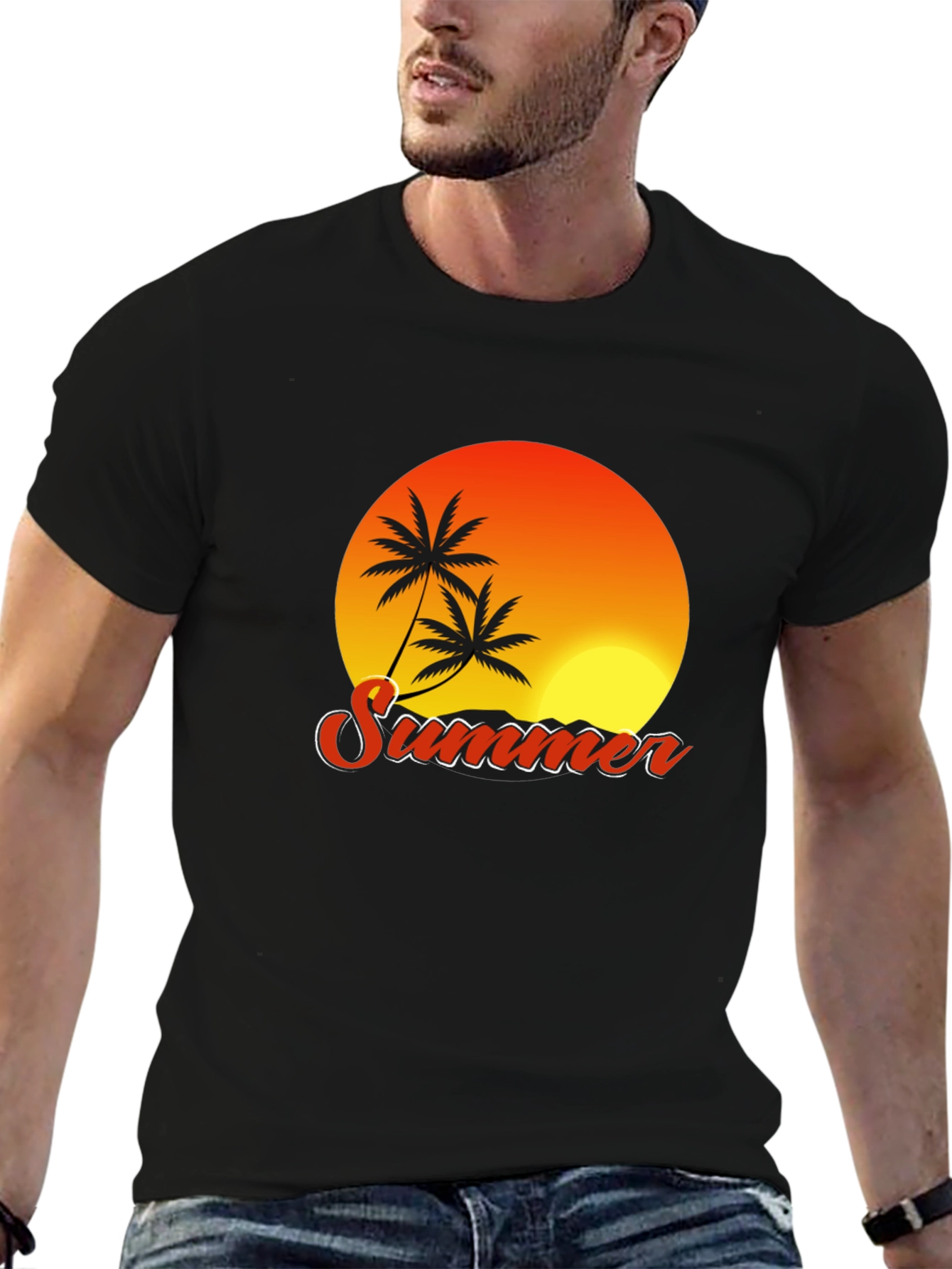 Summer Sunset Palm Tree Graphic T-Shirt