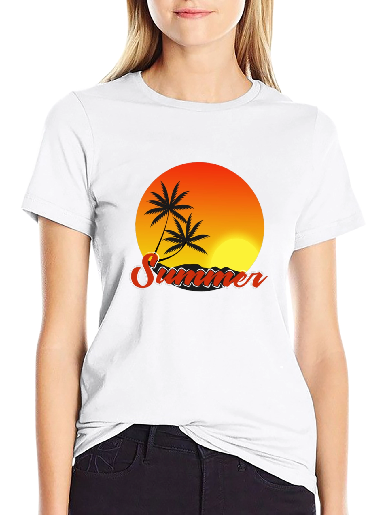 Summer Sunset Palm Tree Graphic T-Shirt