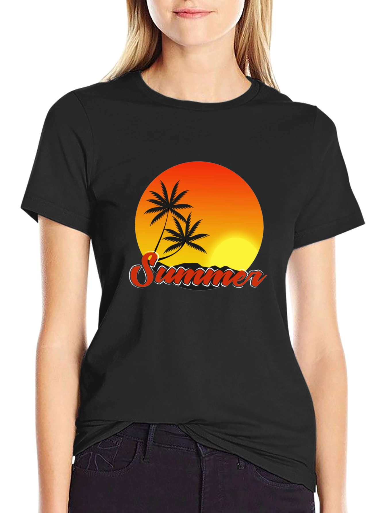 Summer Sunset Palm Tree Graphic T-Shirt