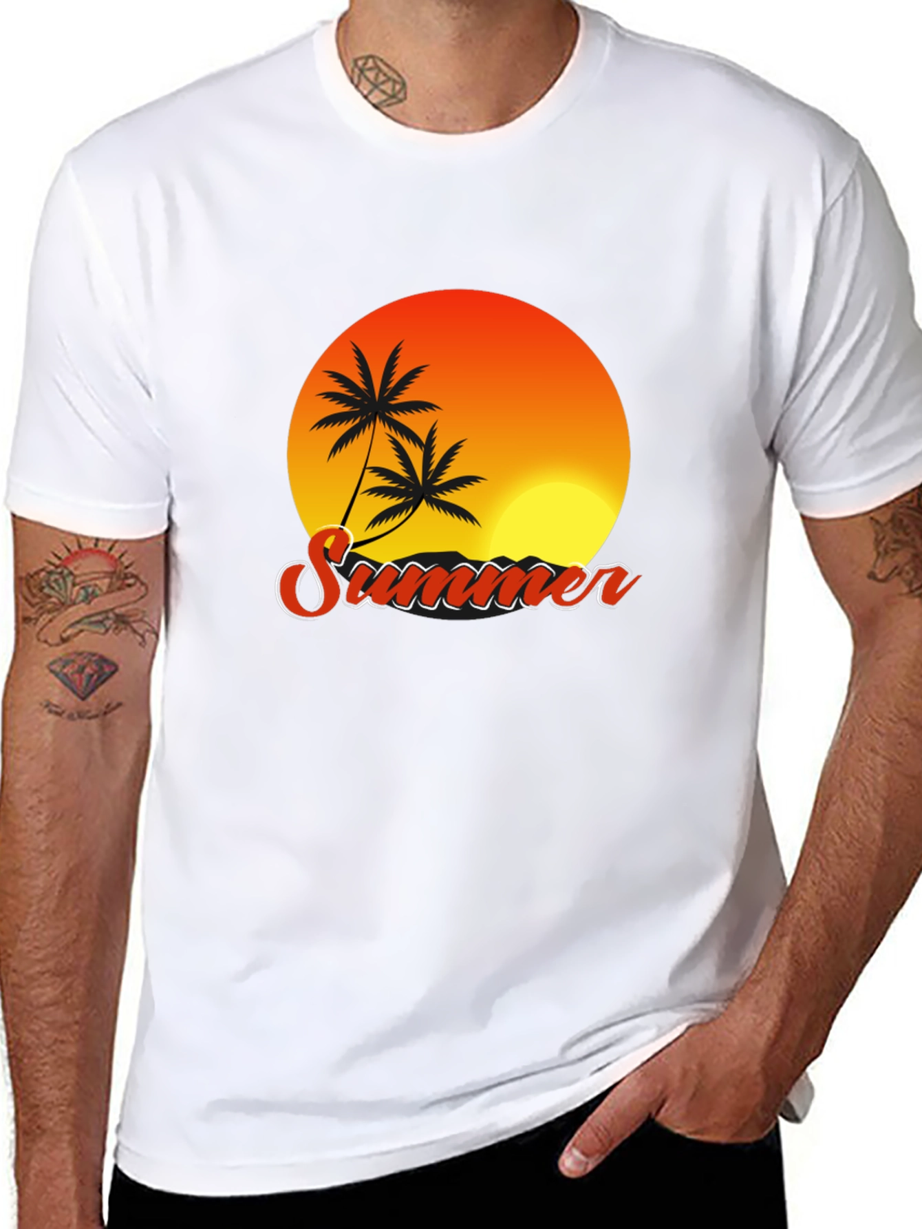 Summer Sunset Palm Tree Graphic T-Shirt