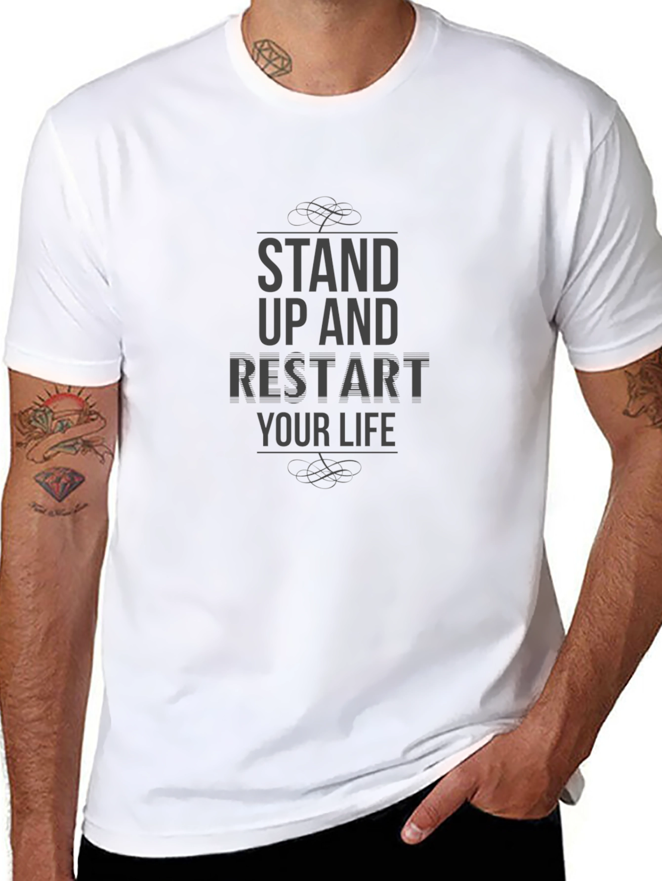 Stand Up and Restart Your Life Black T-Shirt