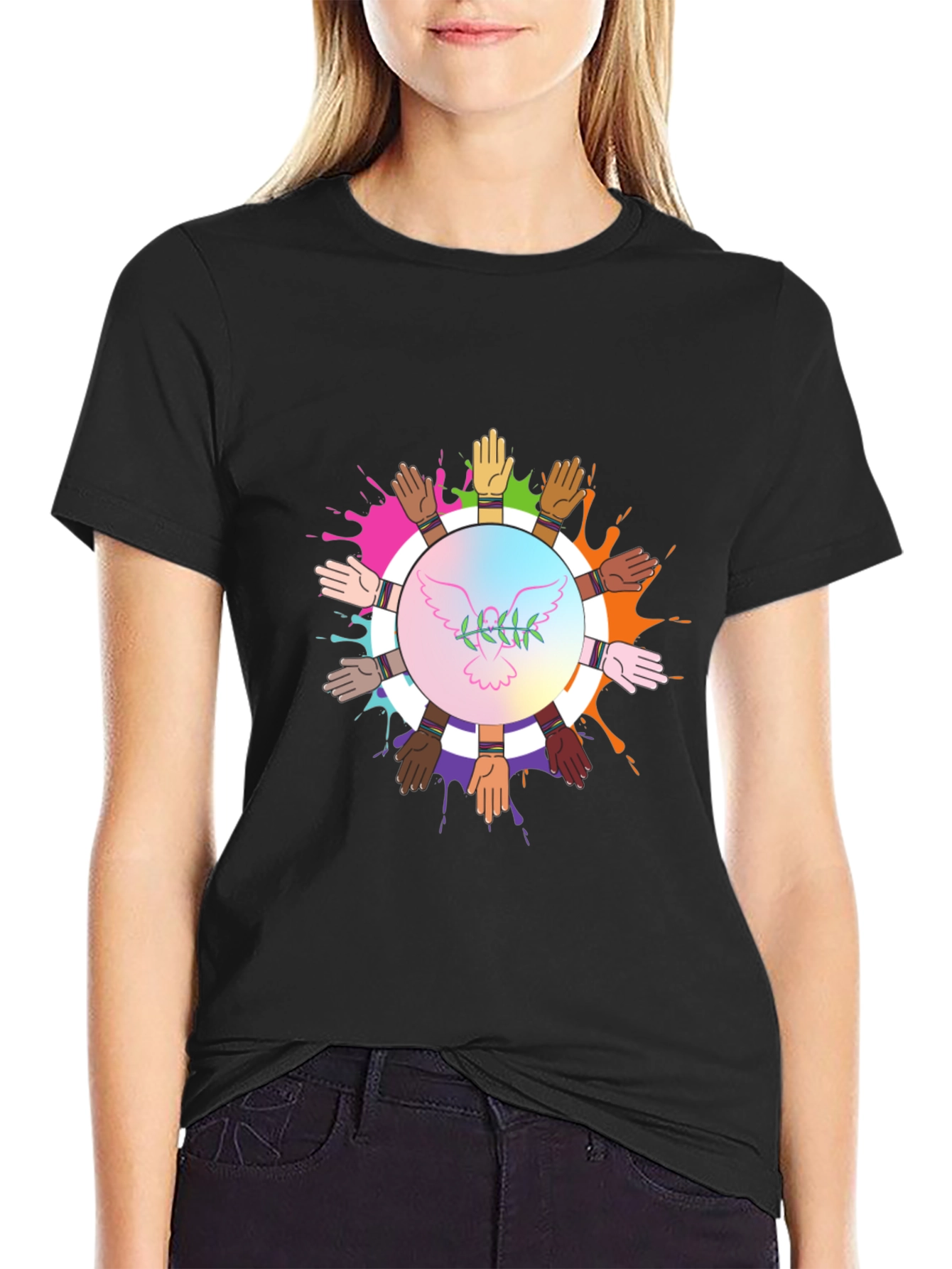 Unity Hands Peace Dove Graphic T-Shirt