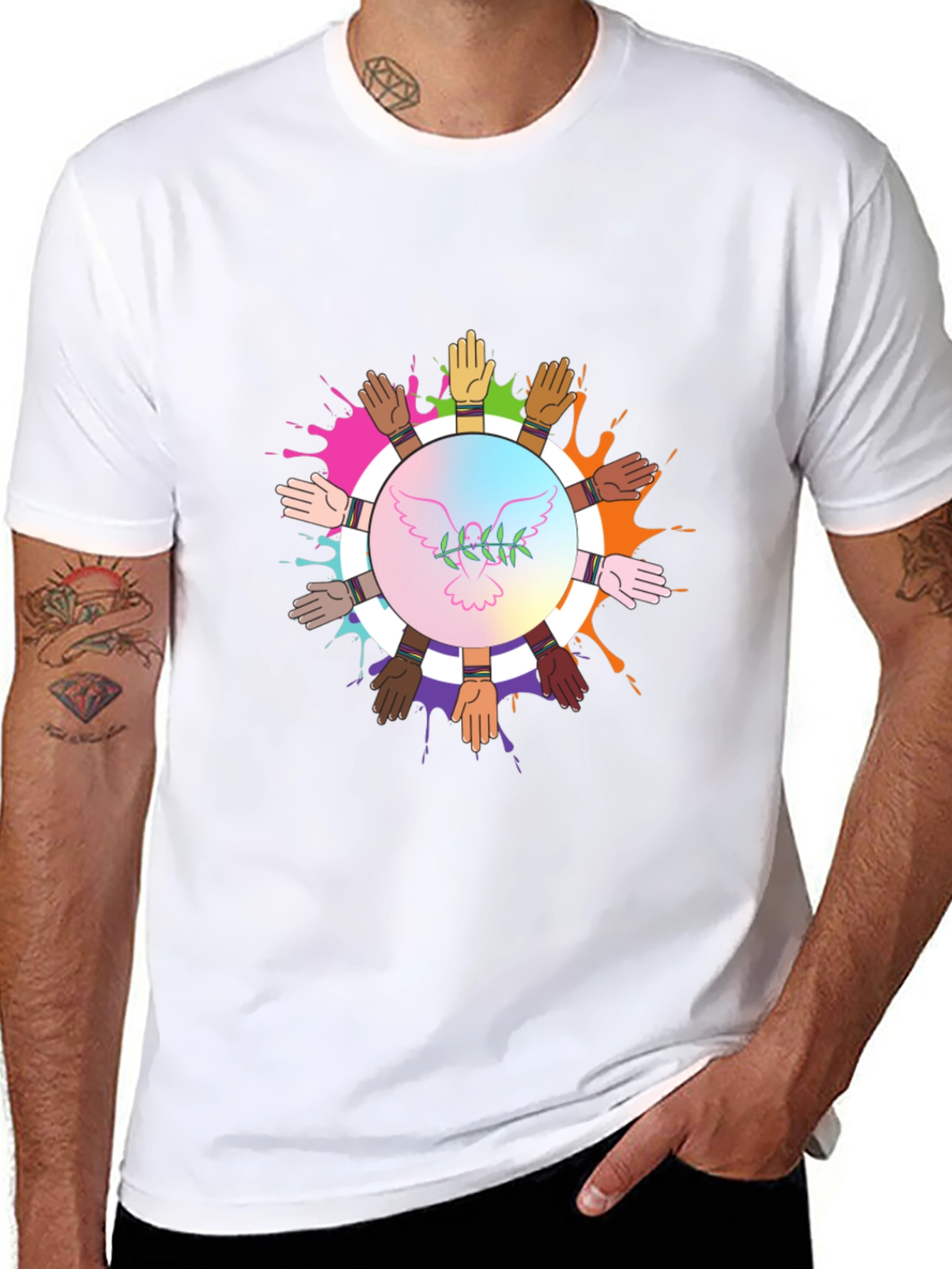 Unity Hands Peace Dove Graphic T-Shirt