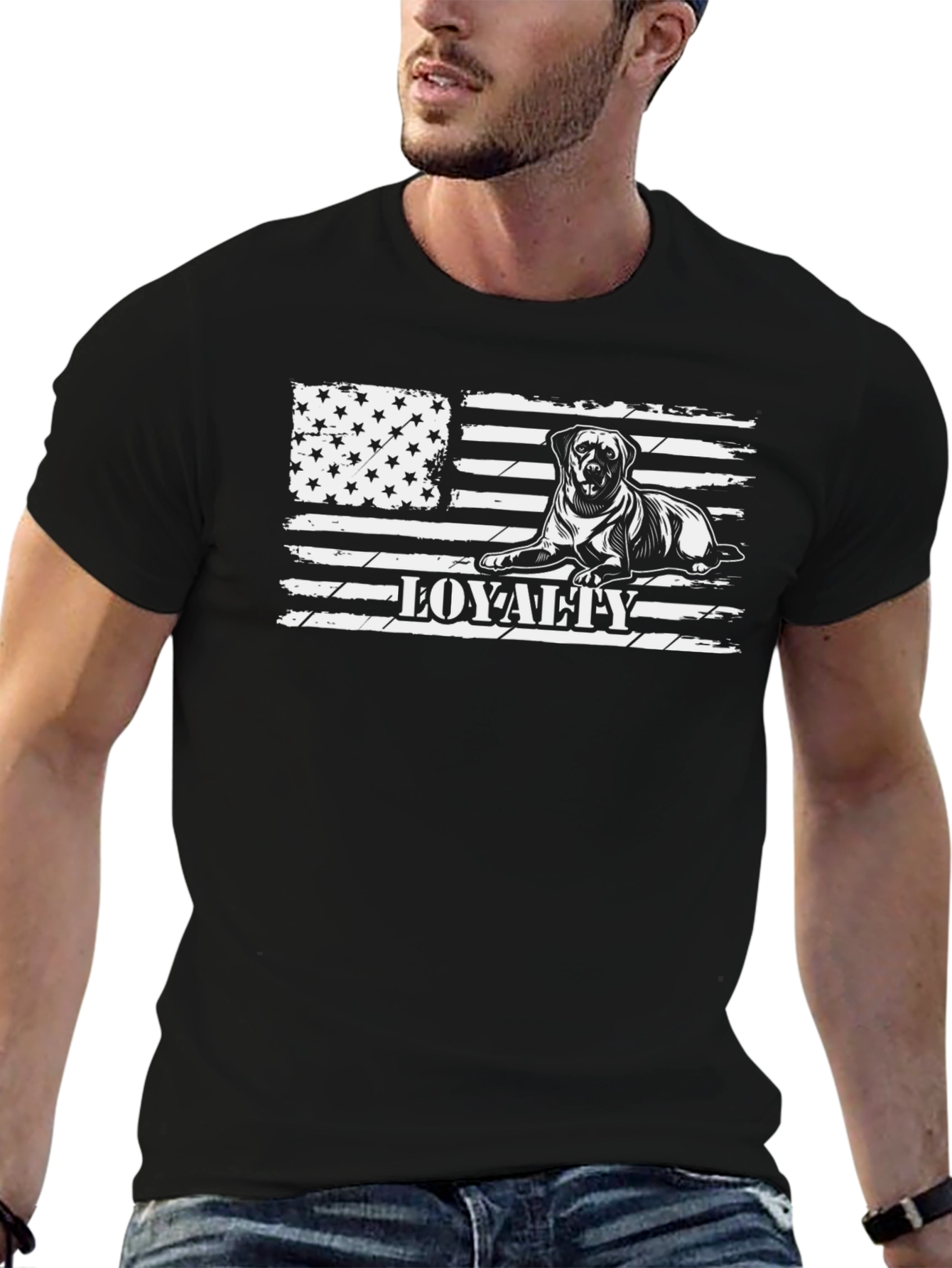 Loyalty Dog American Flag Black T-Shirt