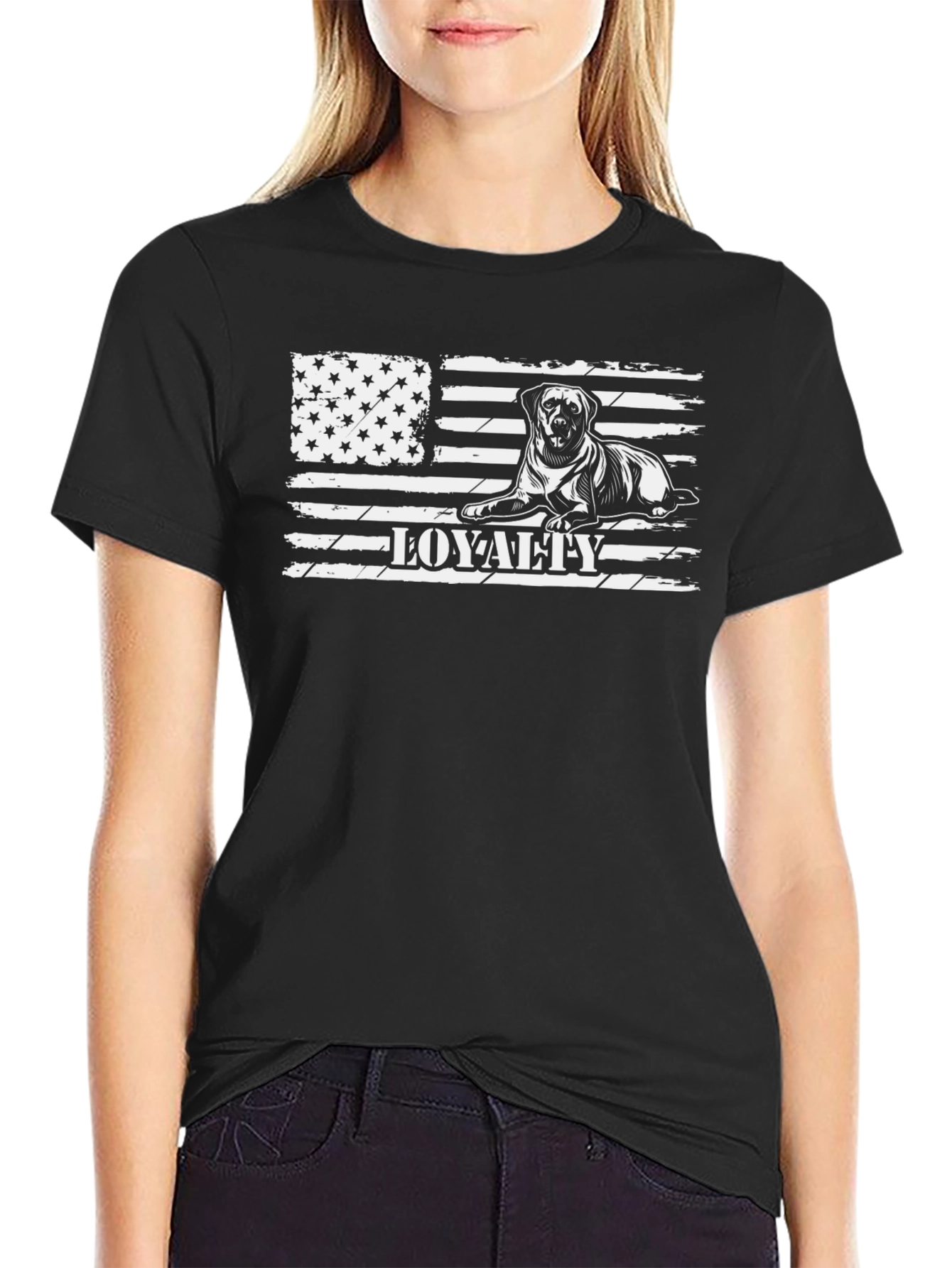Loyalty Dog American Flag Black T-Shirt