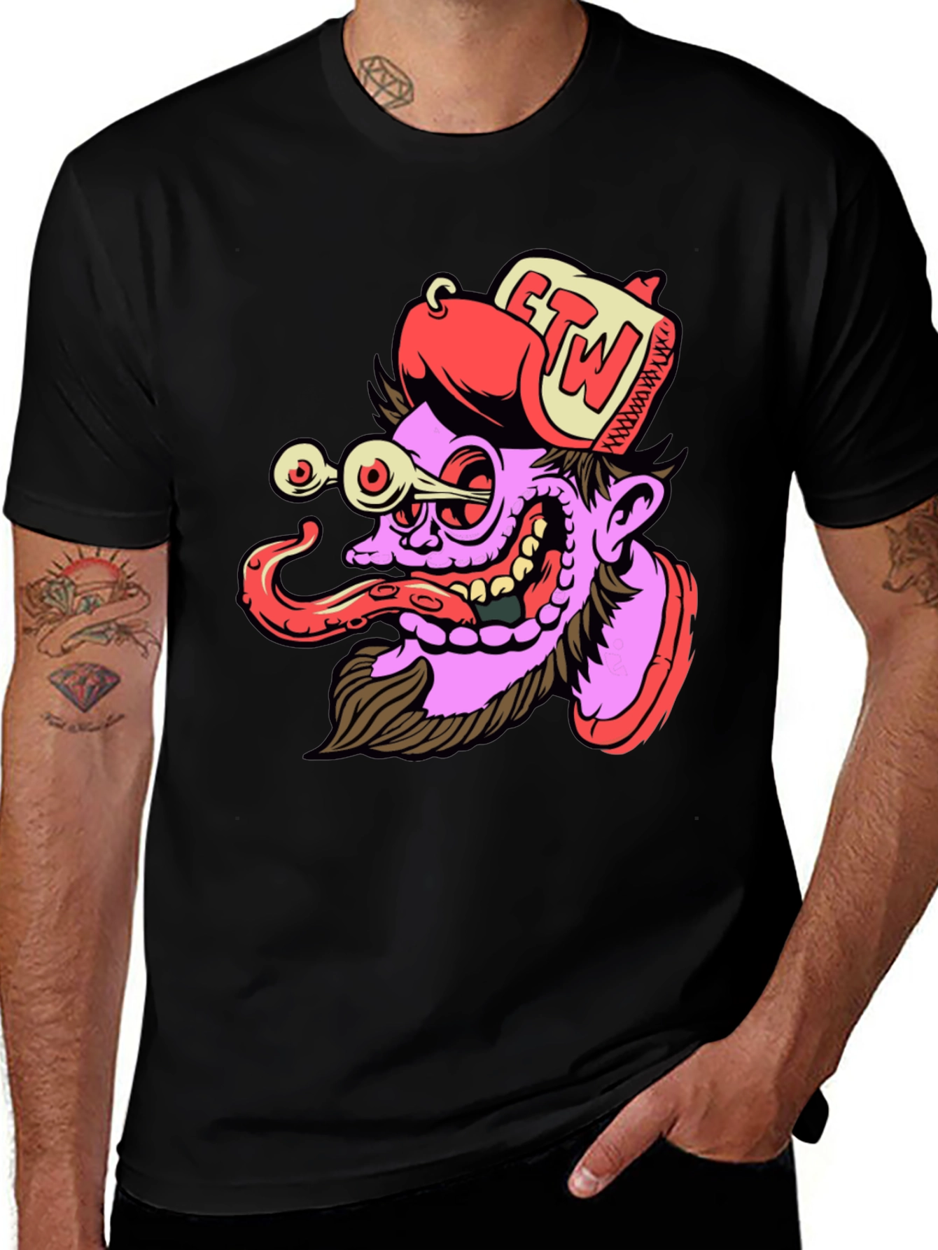 Cartoon Graphic Print Black T-Shirt