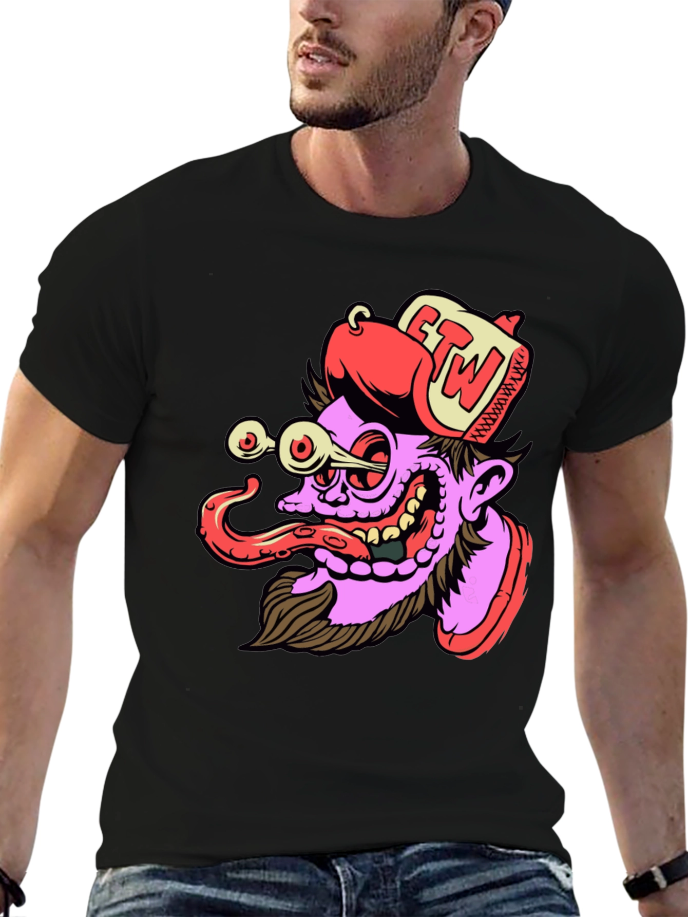 Cartoon Graphic Print Black T-Shirt