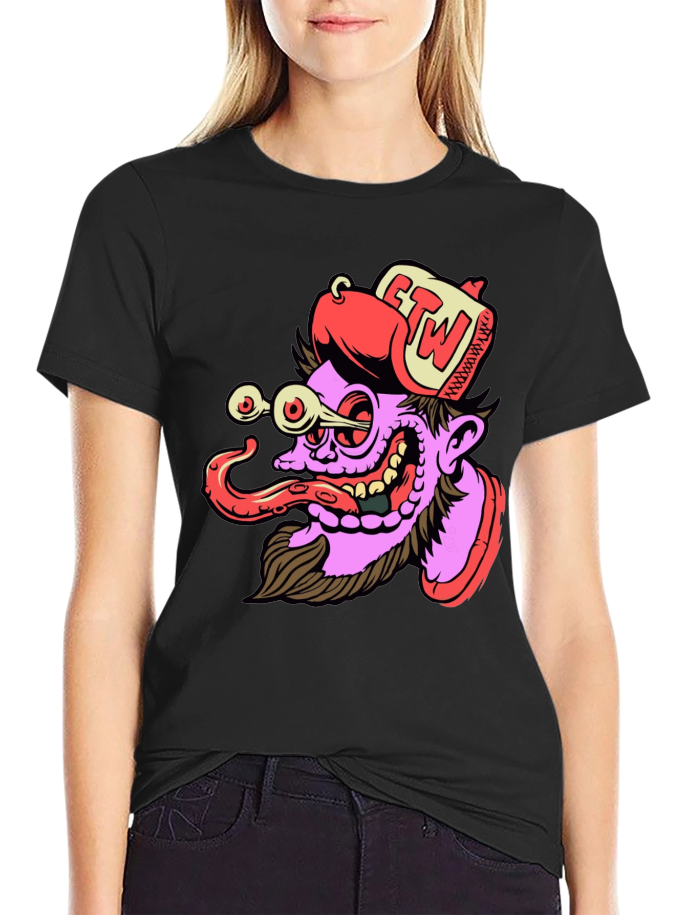Cartoon Graphic Print Black T-Shirt