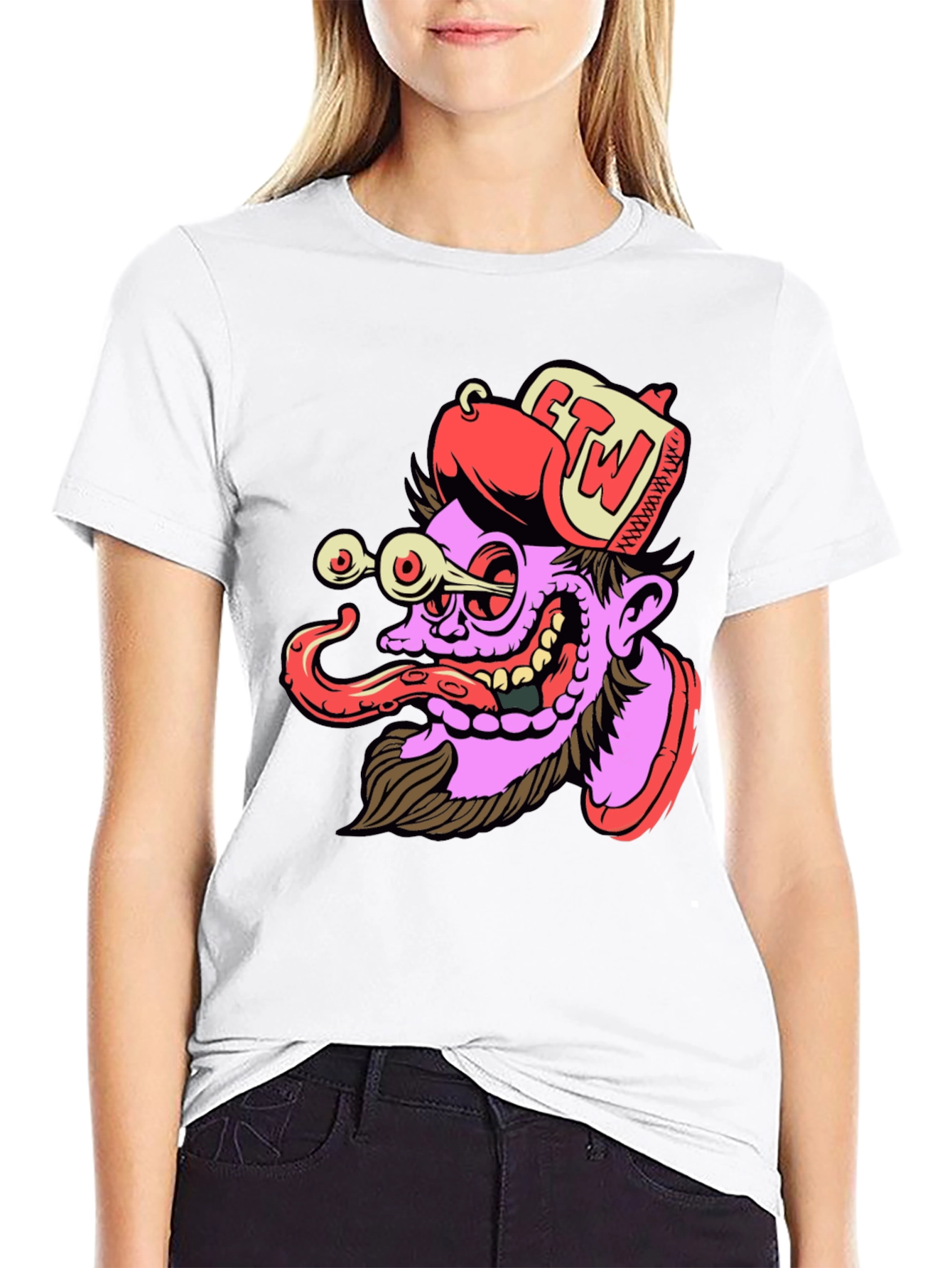 Cartoon Graphic Print Black T-Shirt
