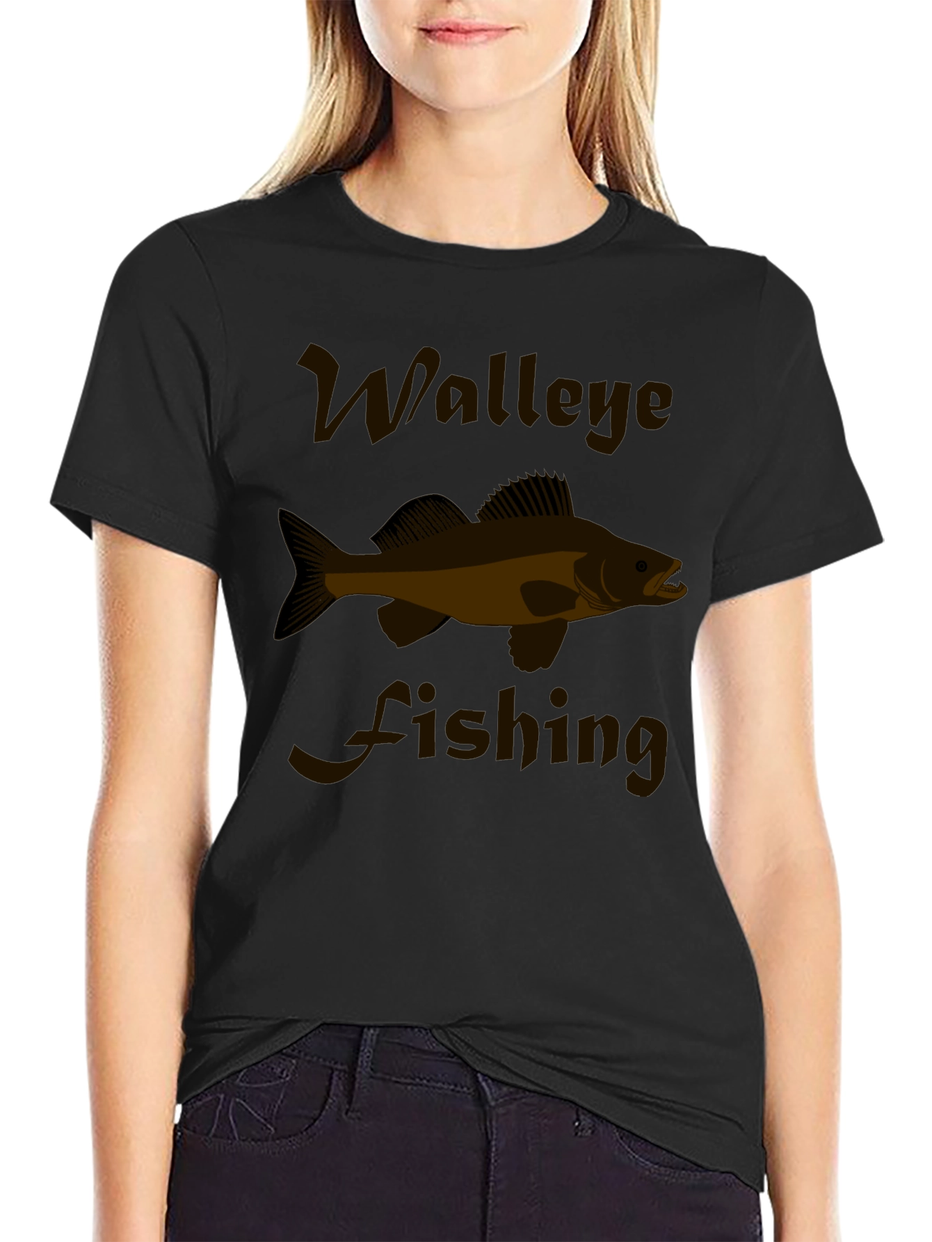Walleye Fishing Graphic Tee - Black Cotton T-Shirt