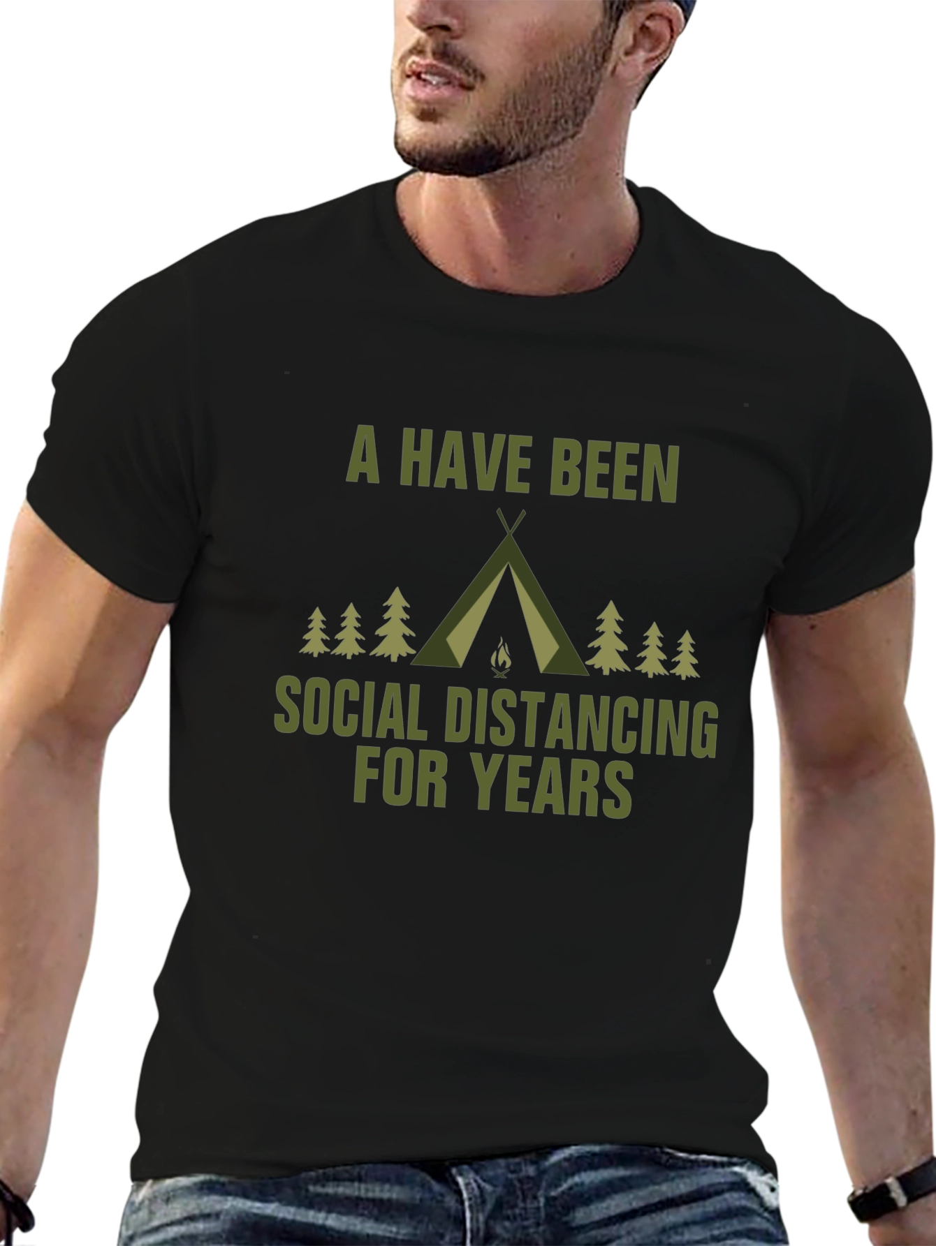 Social Distancing Camping T-Shirt - Black