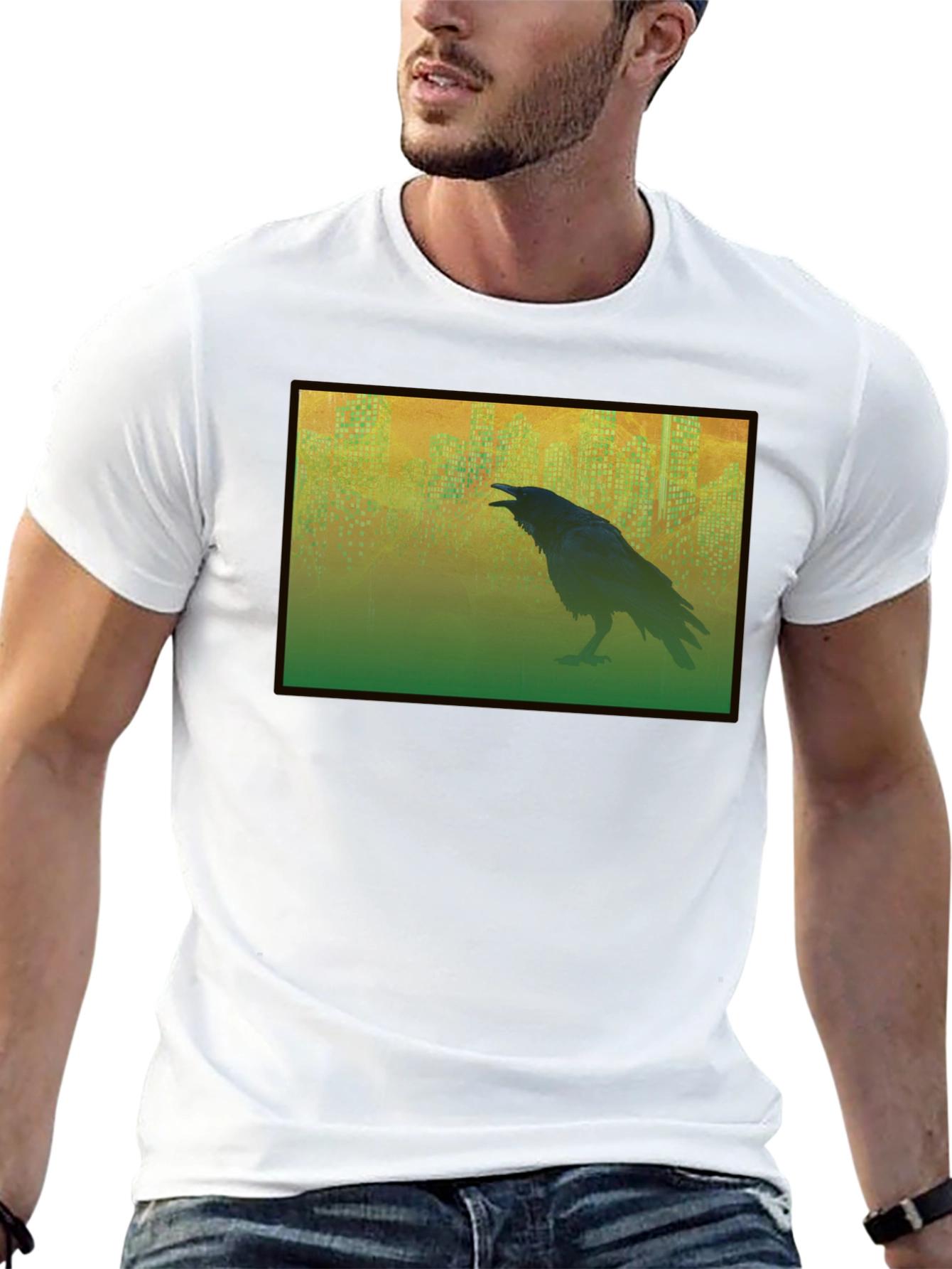 Raven Cityscape Graphic Tee - Mens Black T-Shirt
