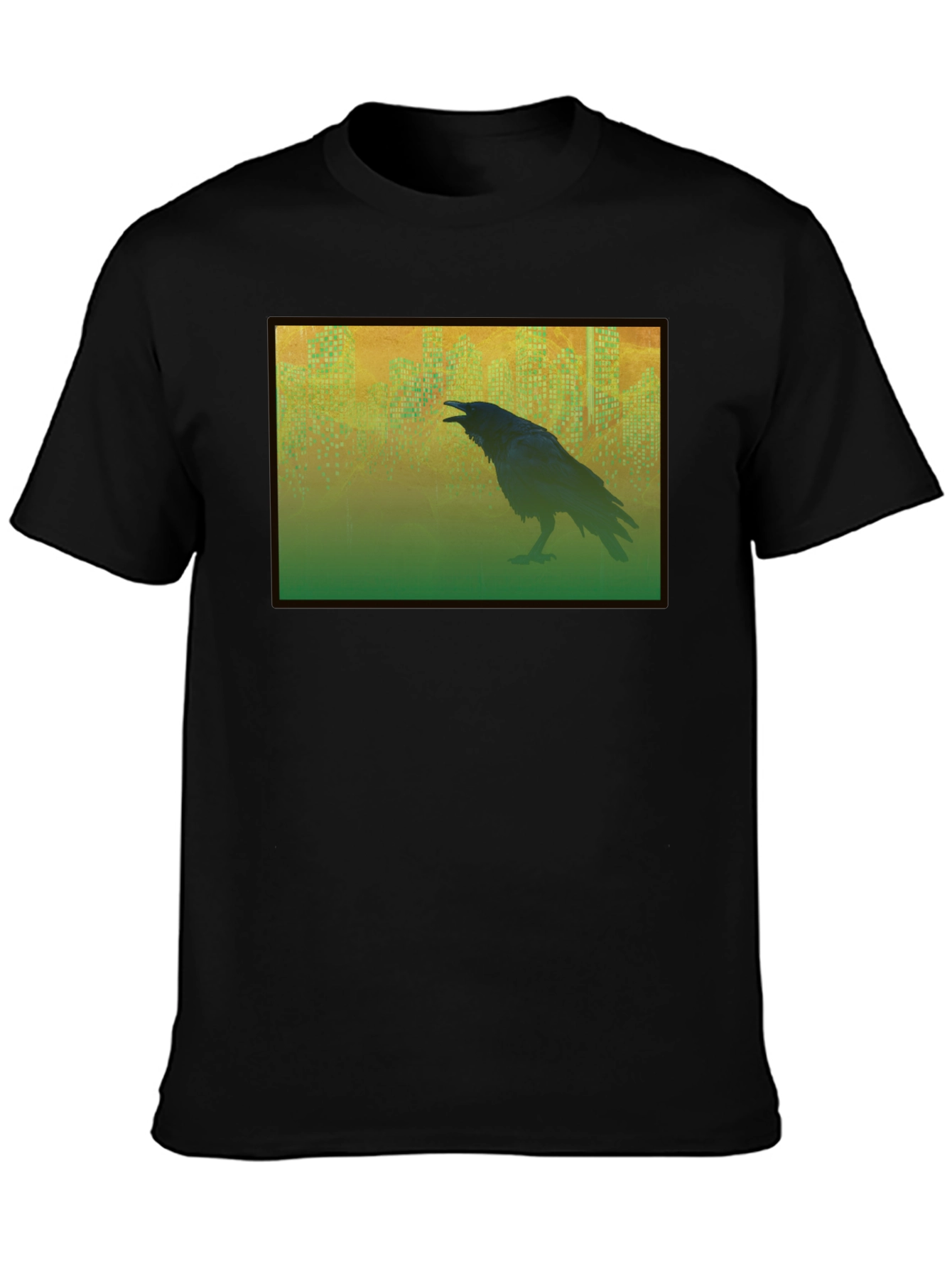 Raven Cityscape Graphic Tee - Mens Black T-Shirt