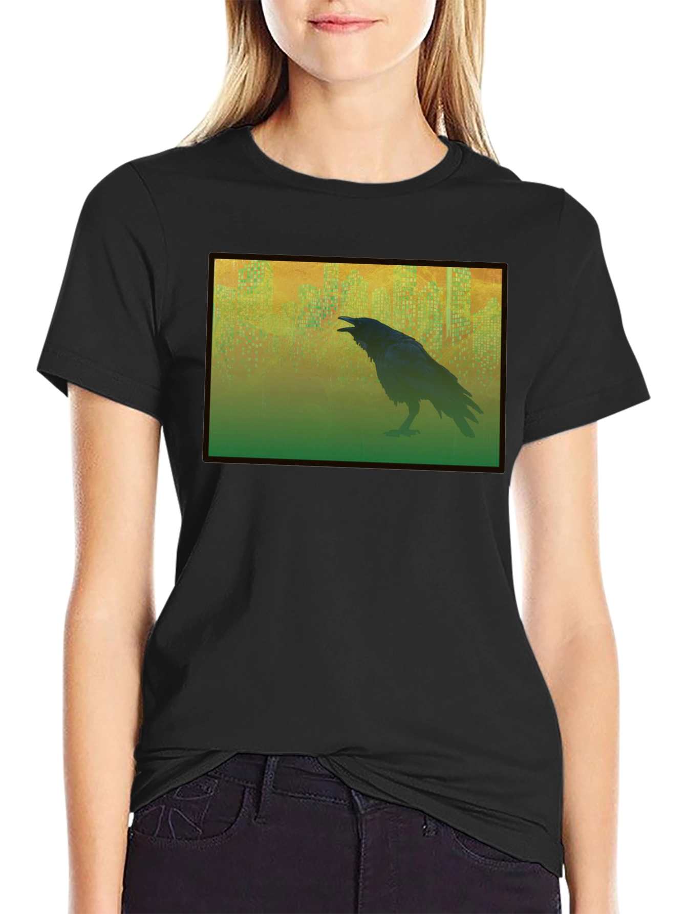 Raven Cityscape Graphic Tee - Mens Black T-Shirt