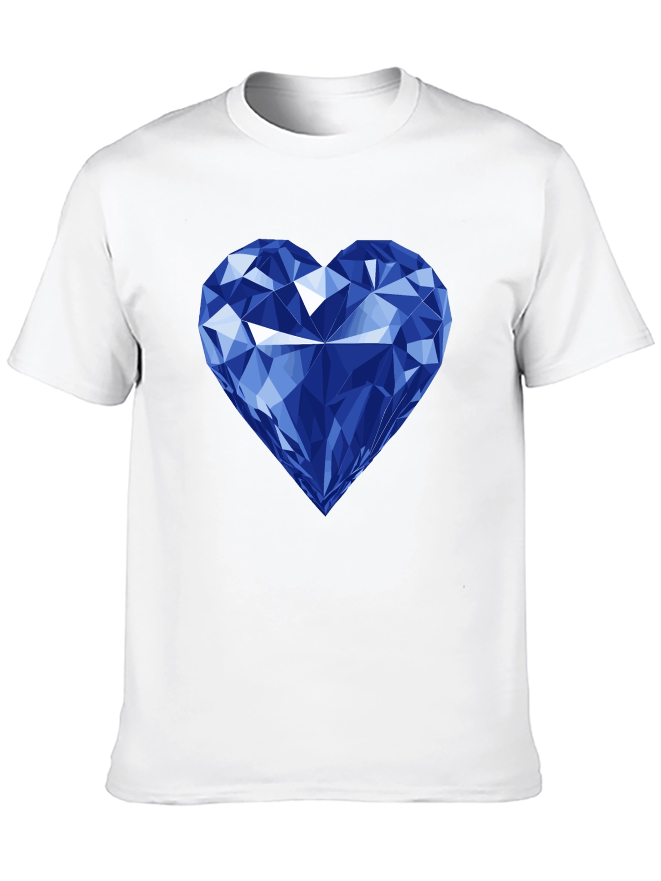 Blue Diamond Heart Graphic Black T-Shirt