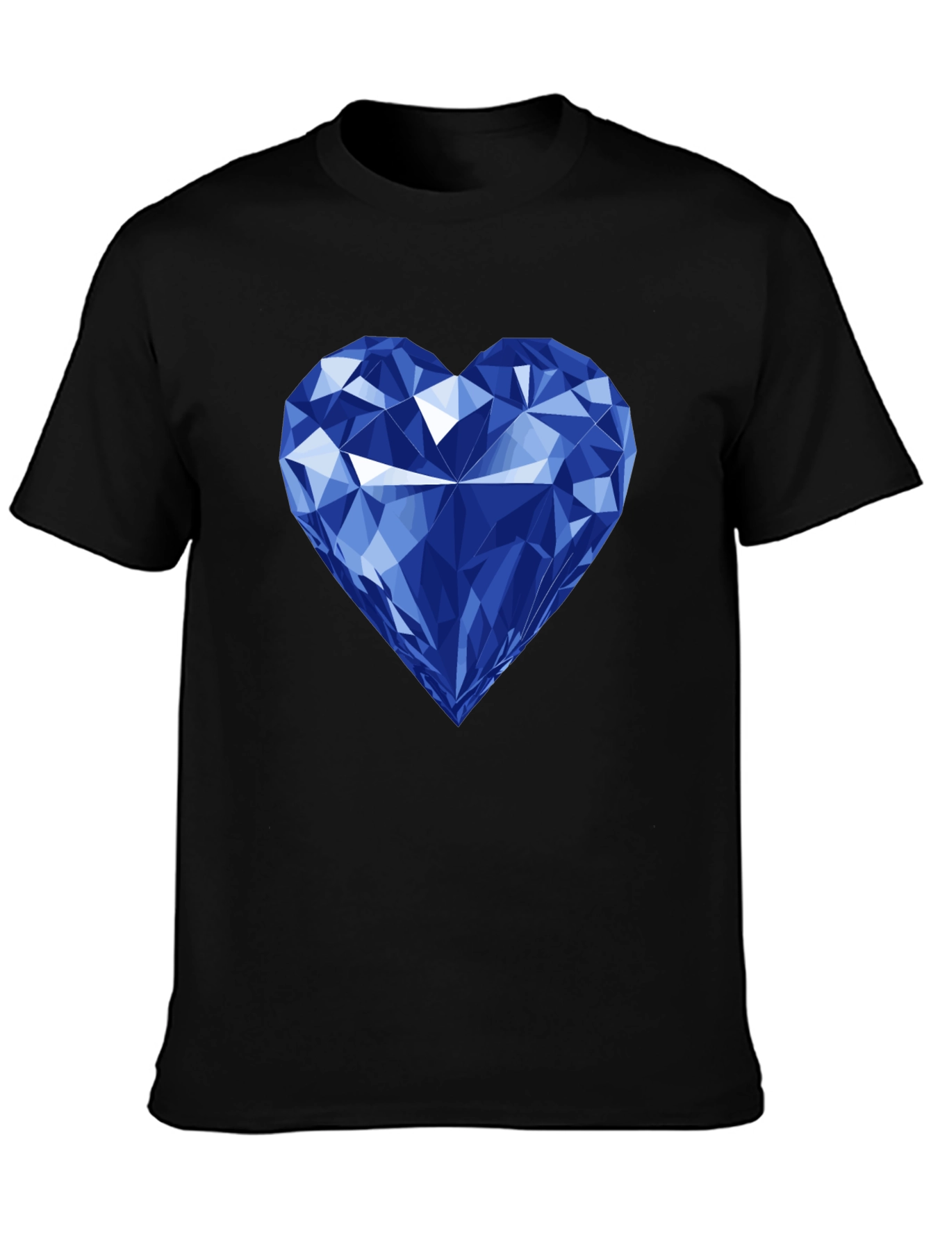 Blue Diamond Heart Graphic Black T-Shirt