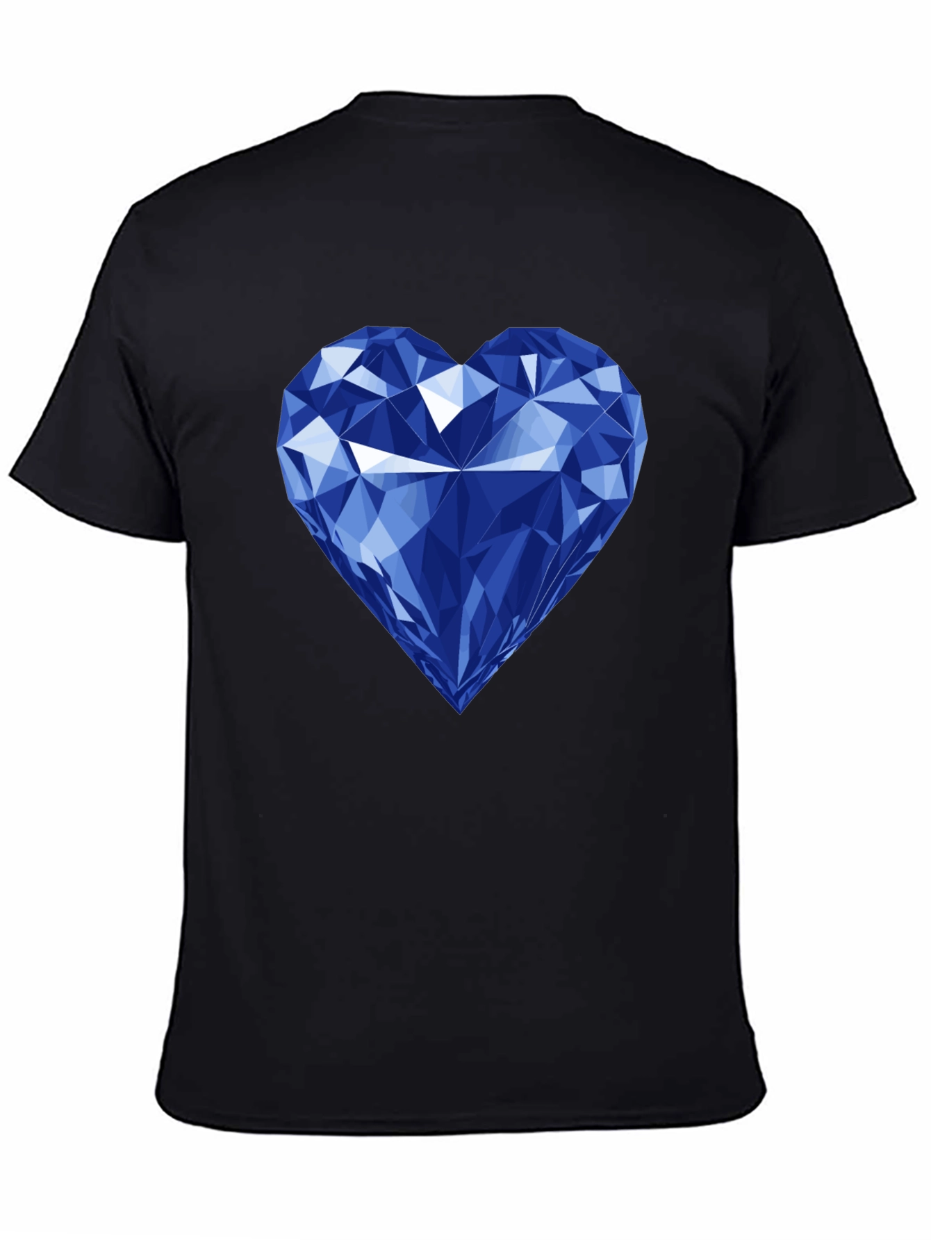 Blue Diamond Heart Graphic Black T-Shirt