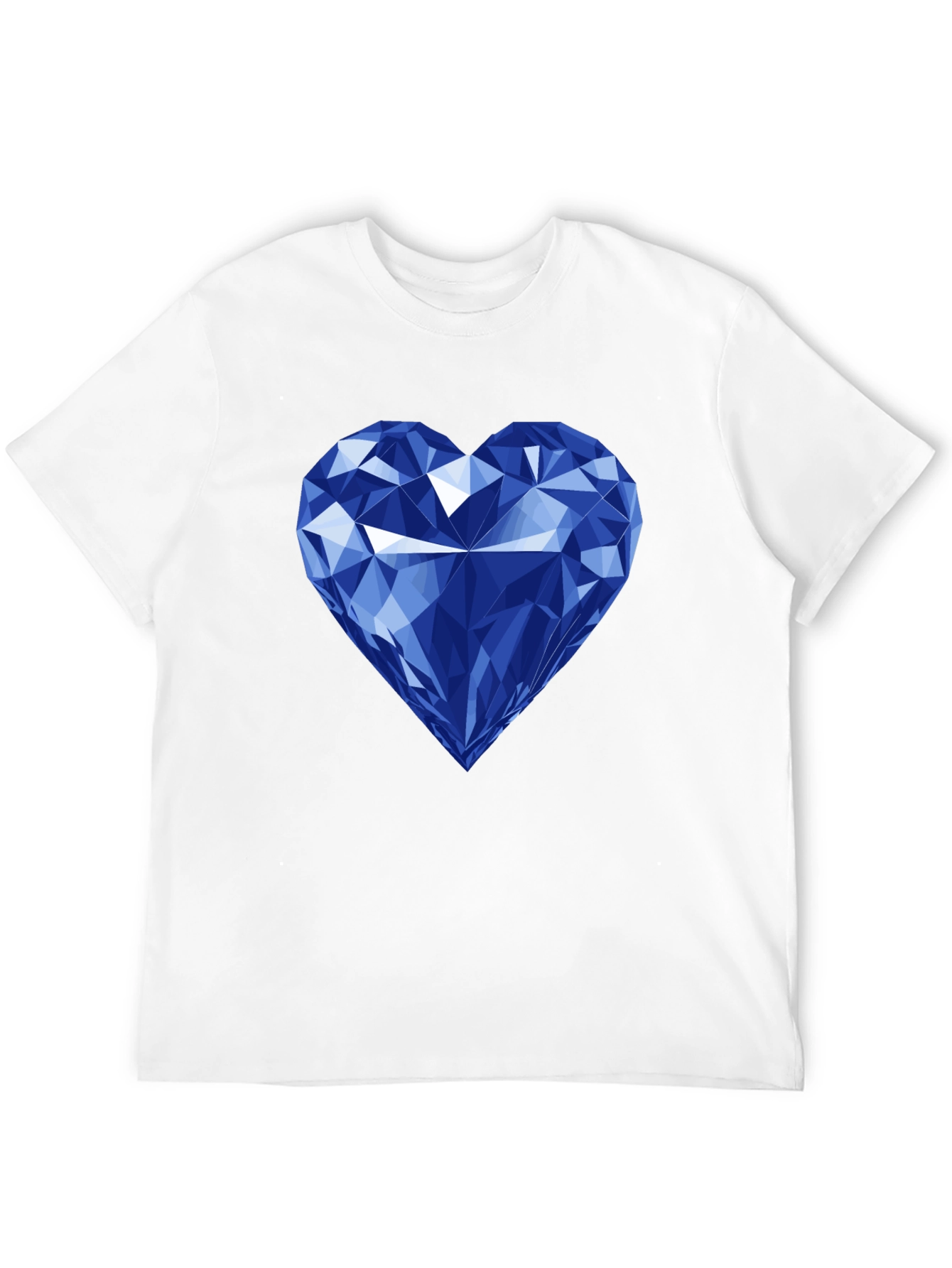 Blue Diamond Heart Graphic Black T-Shirt