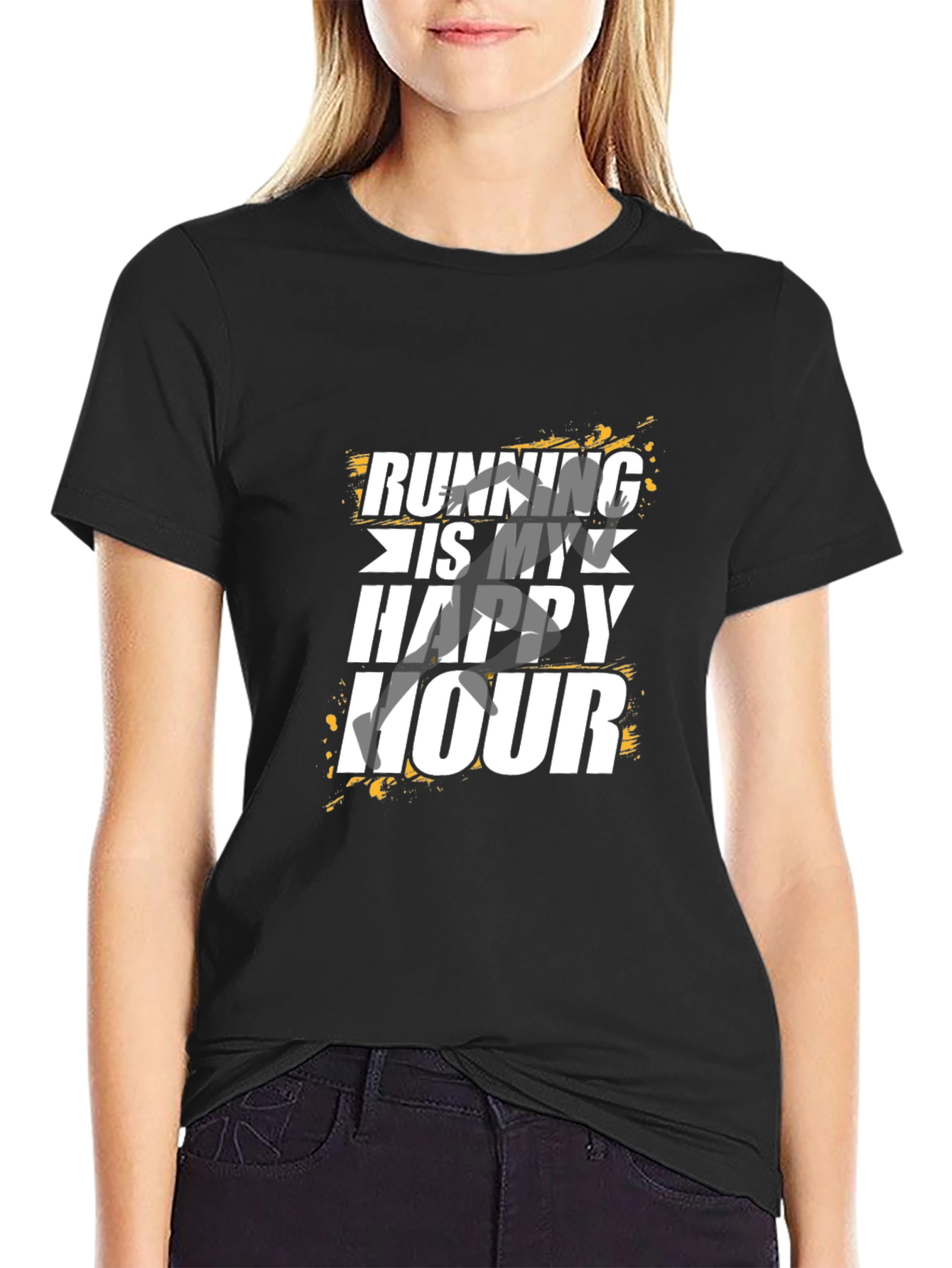 Running is My Happy Hour Black T-Shirt
