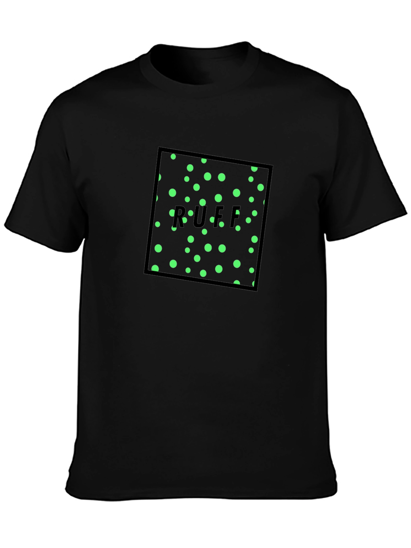 Modern Black T-Shirt with Green Polka Dot Design