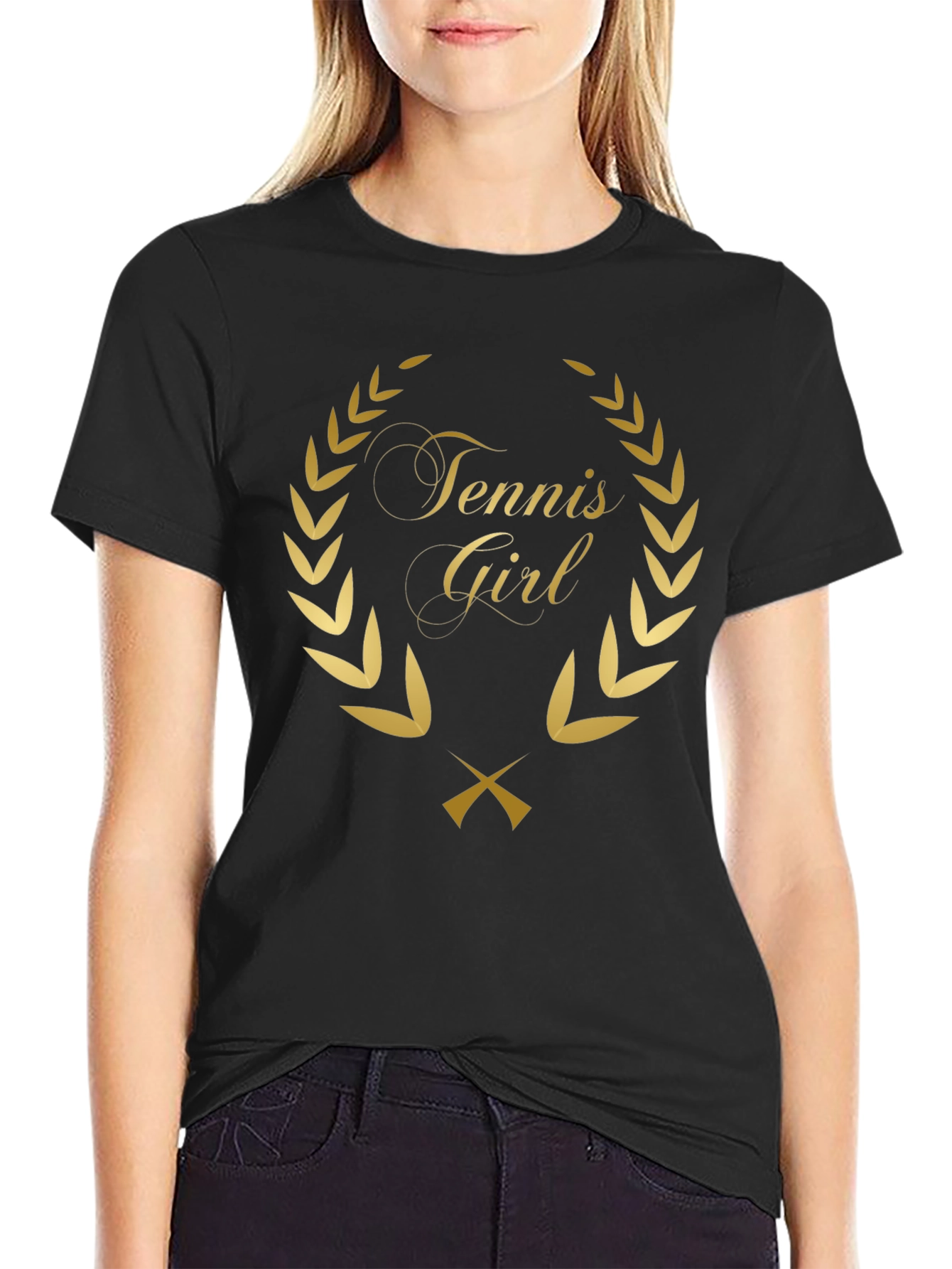 Tennis Girl T-Shirt - Gold Wreath Design