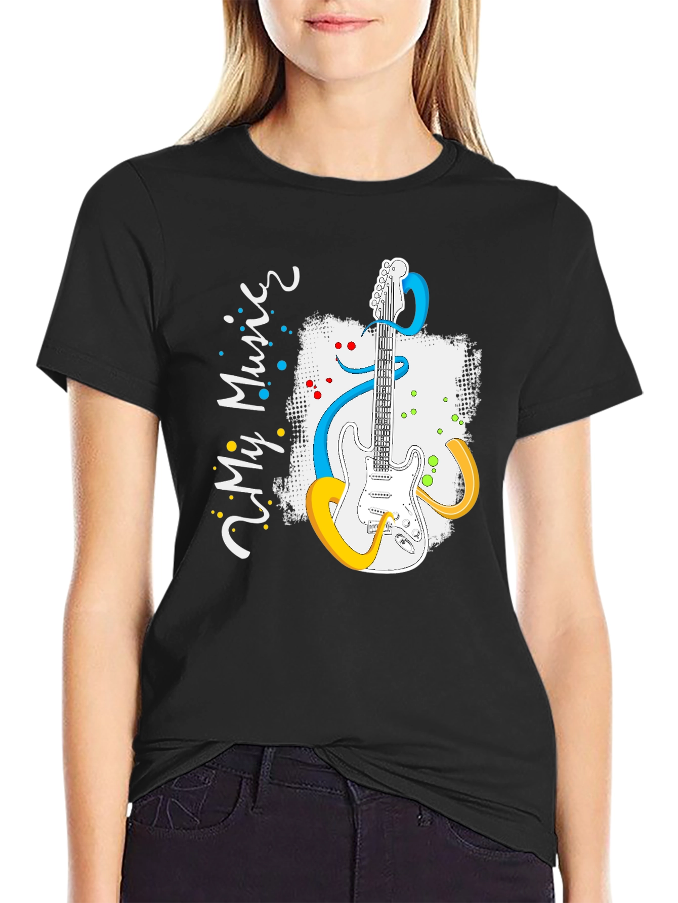 My Music Guitar Graphic Tee - Black Cotton T-Shirt