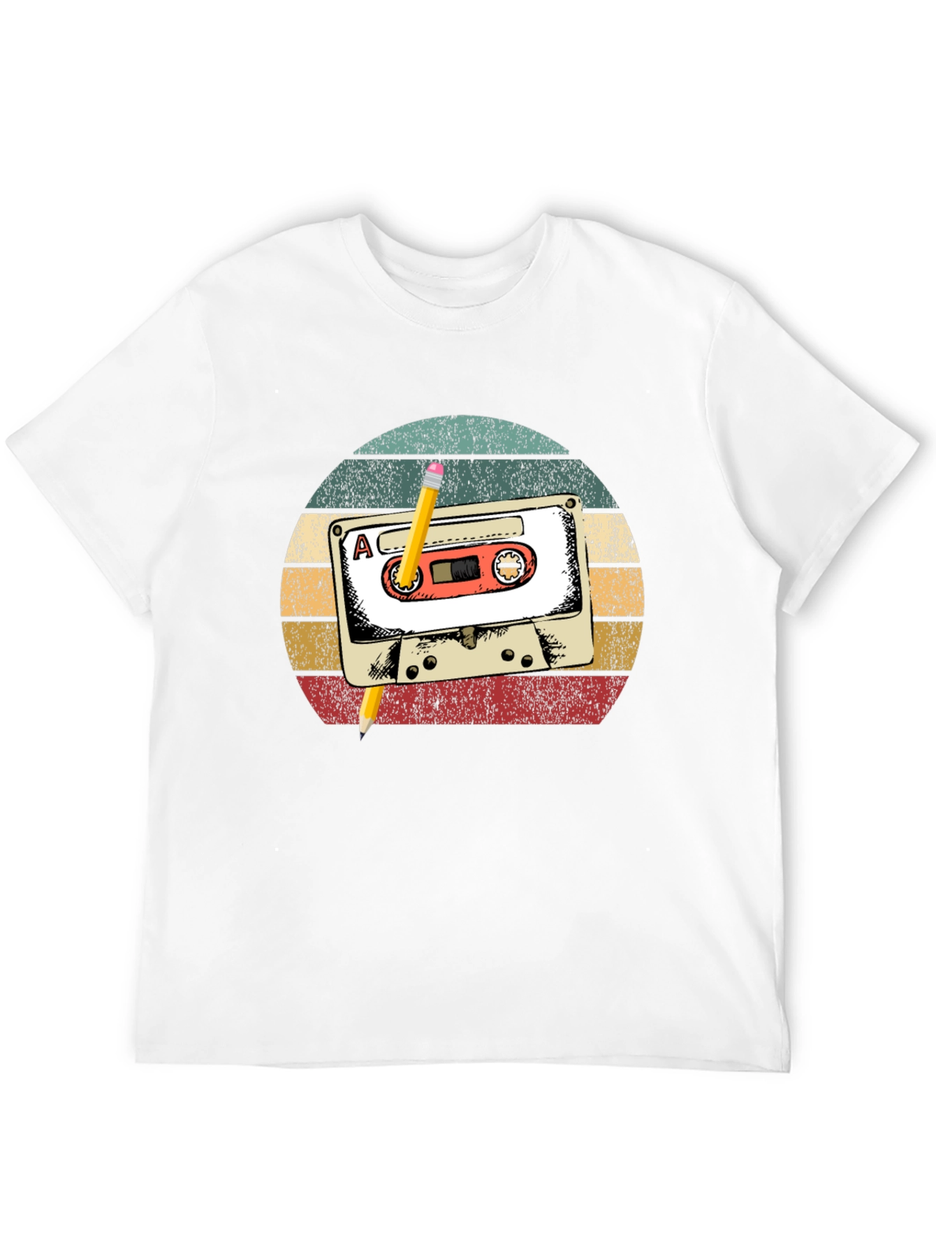 Retro Cassette Tape & Pencil Graphic T-Shirt