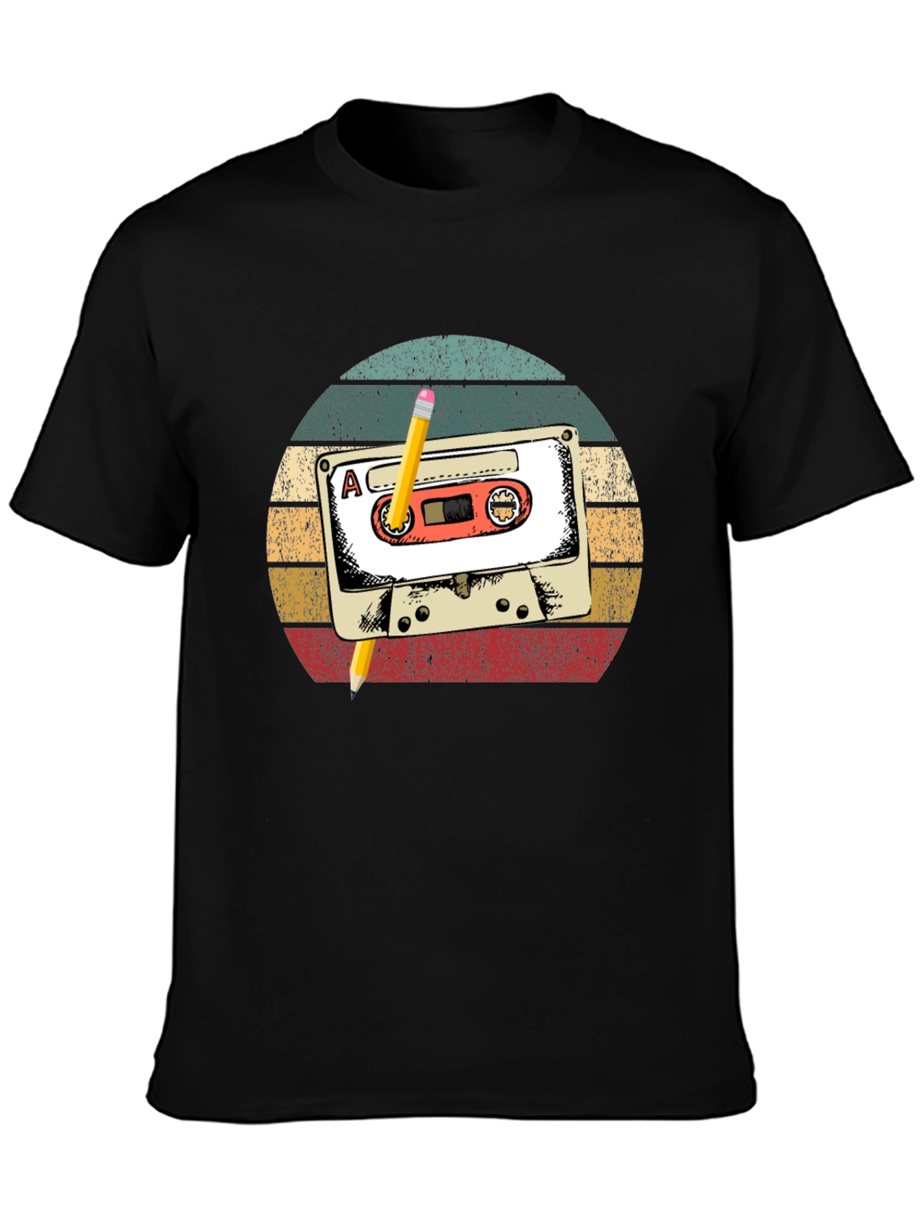 Retro Cassette Tape & Pencil Graphic T-Shirt