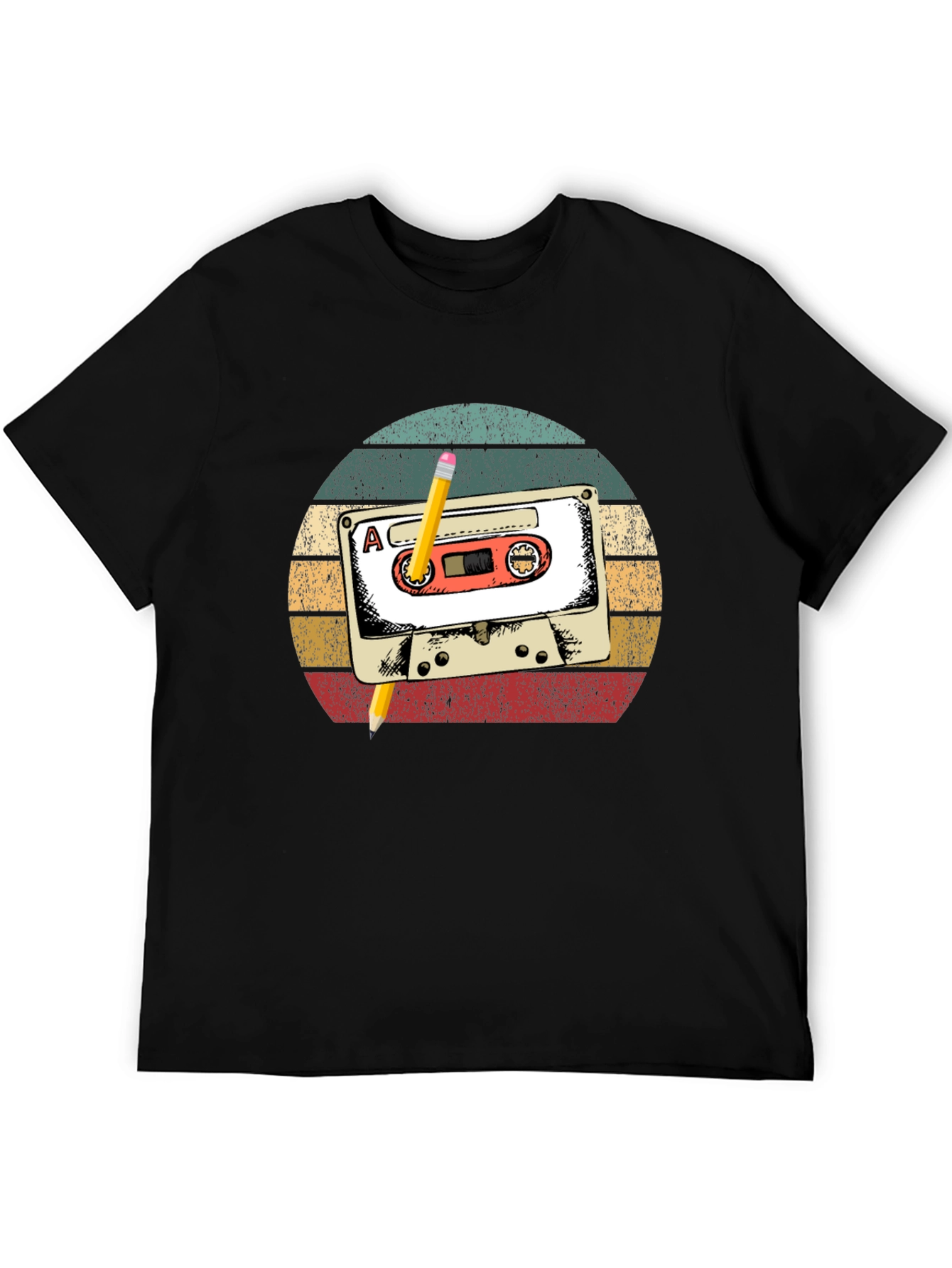 Retro Cassette Tape & Pencil Graphic T-Shirt