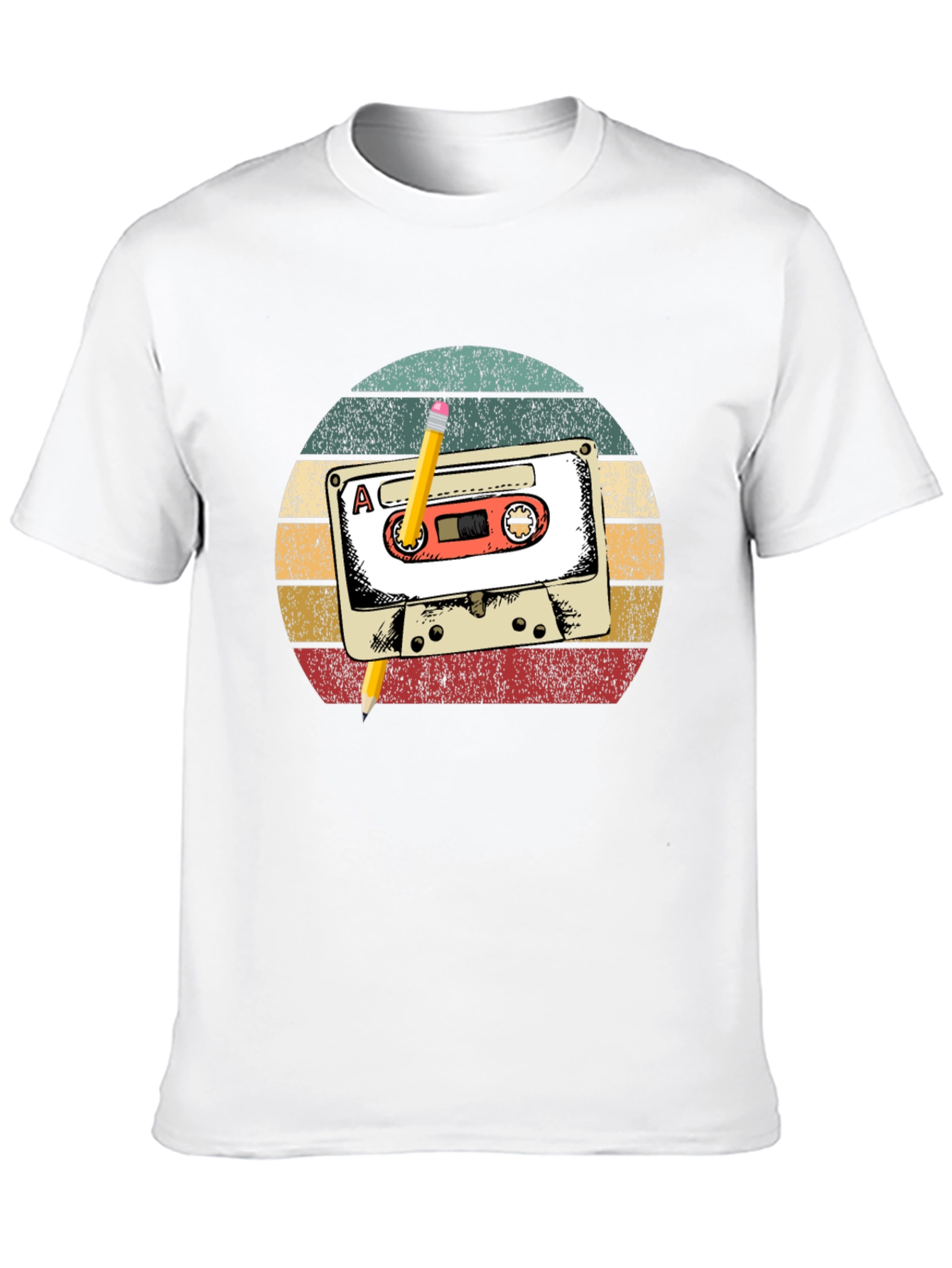 Retro Cassette Tape & Pencil Graphic T-Shirt
