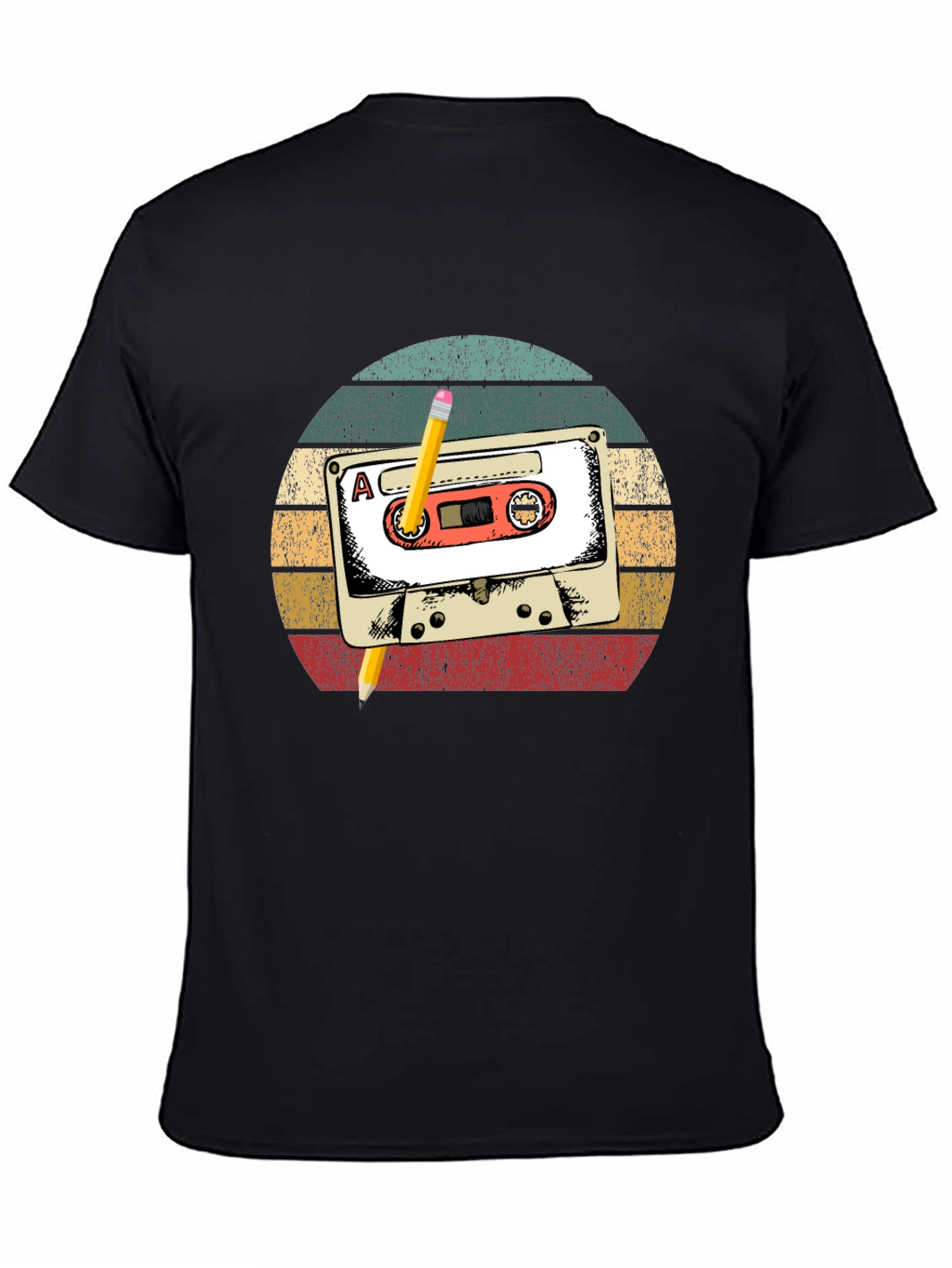 Retro Cassette Tape & Pencil Graphic T-Shirt