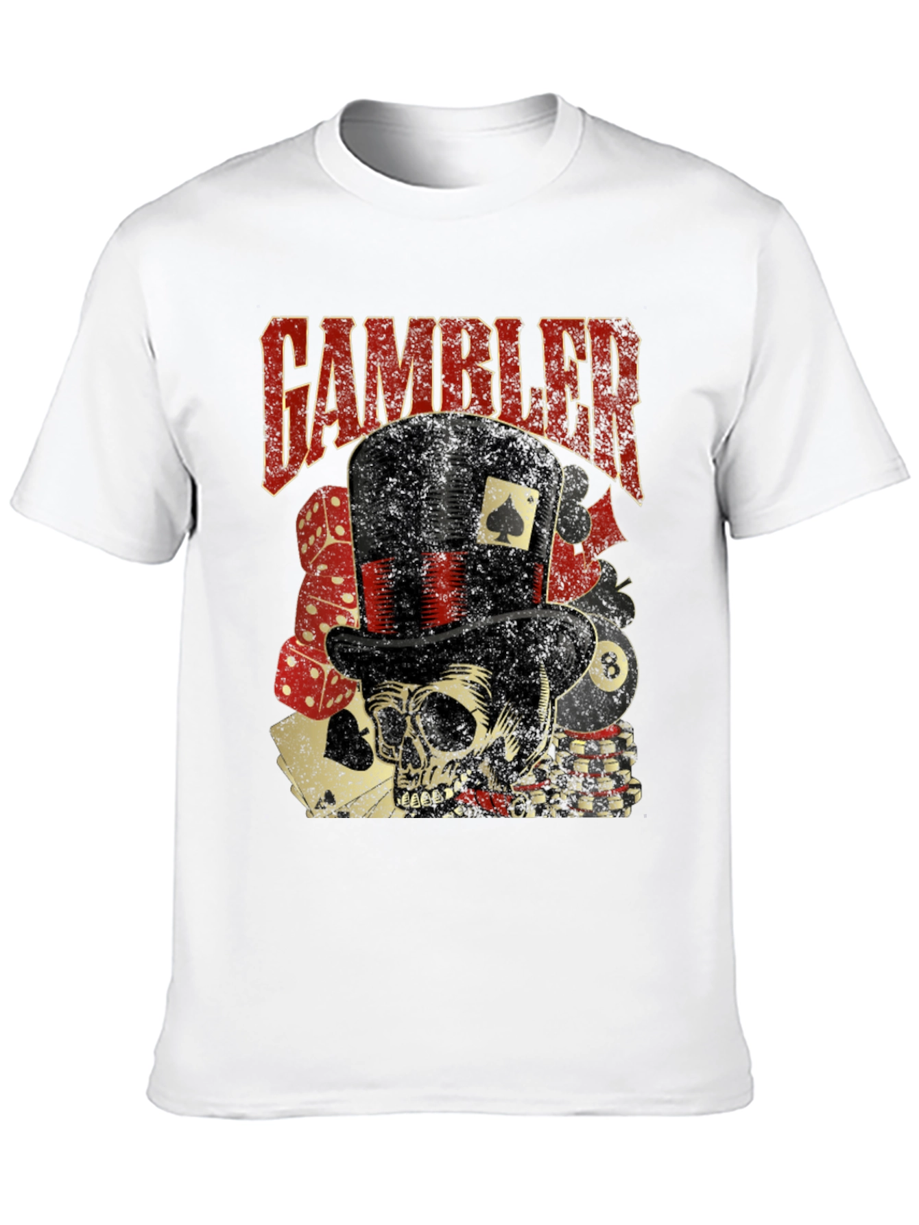 Gambler Skull Graphic T-Shirt - Black