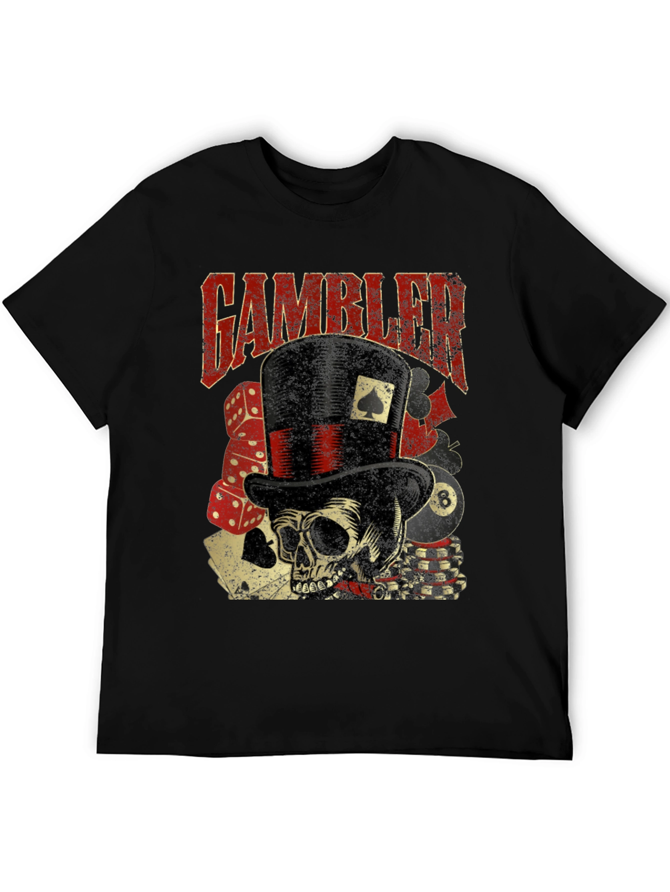 Gambler Skull Graphic T-Shirt - Black