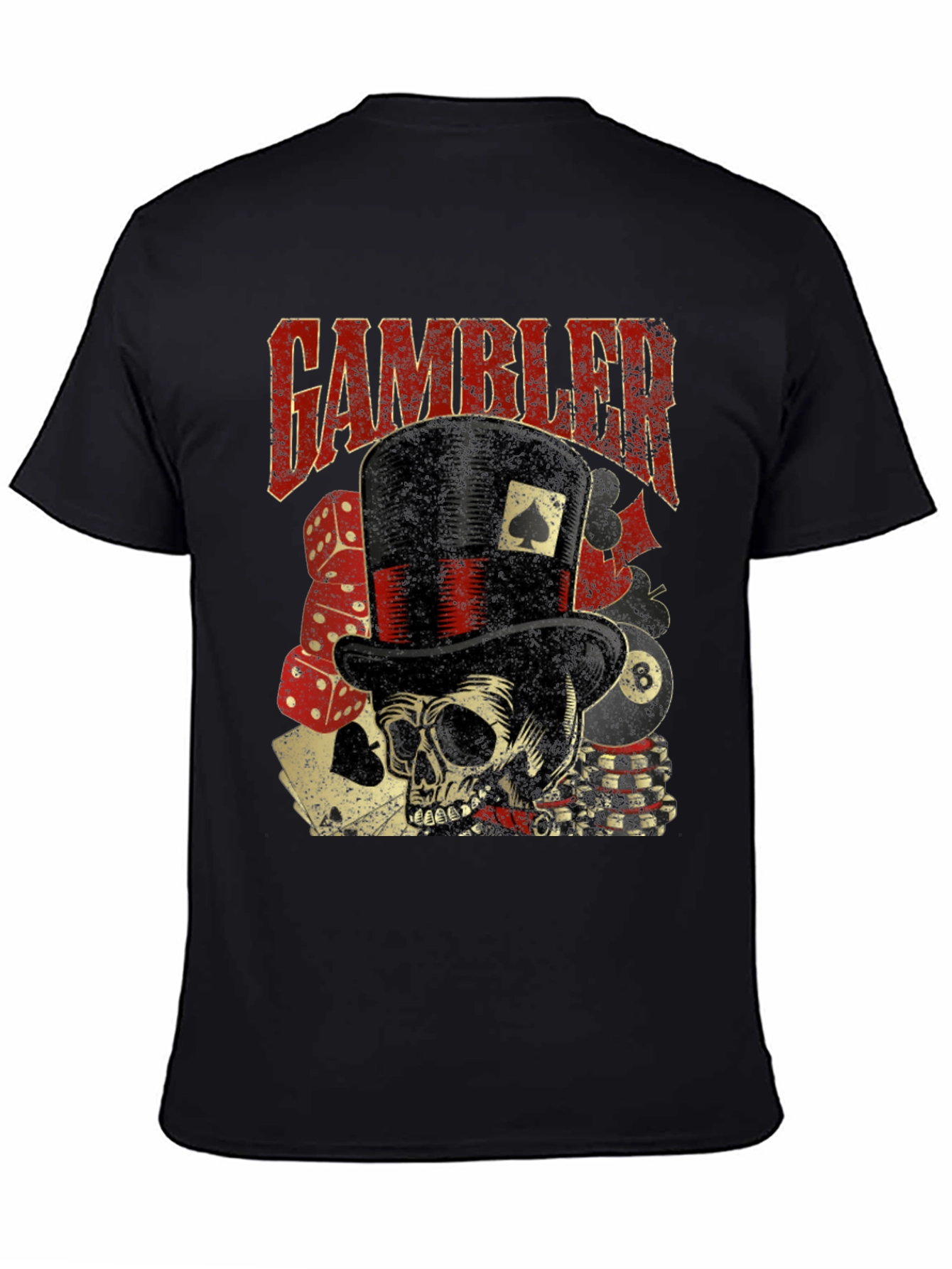 Gambler Skull Graphic T-Shirt - Black