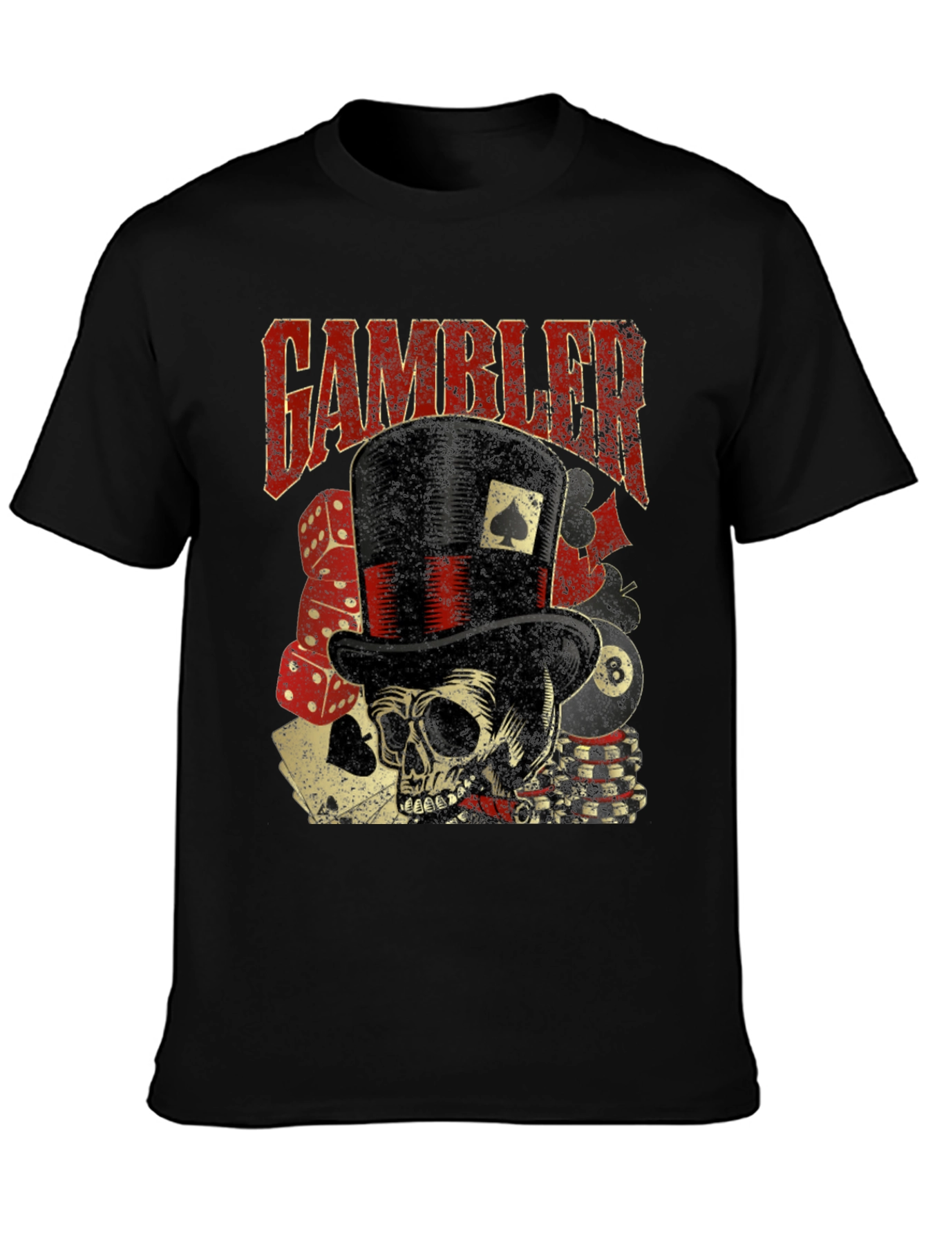 Gambler Skull Graphic T-Shirt - Black