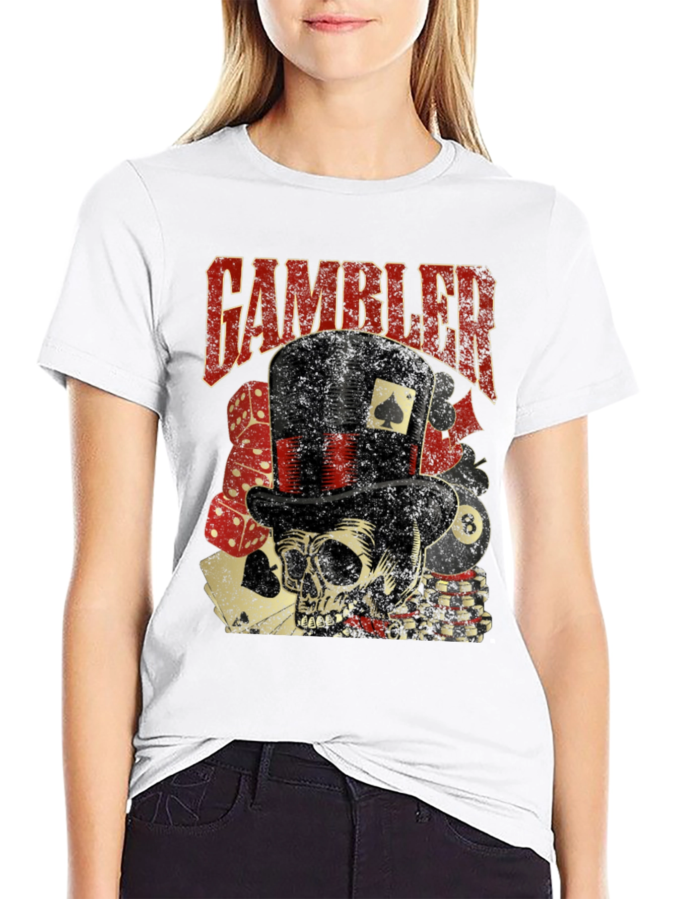Gambler Skull Graphic T-Shirt - Black