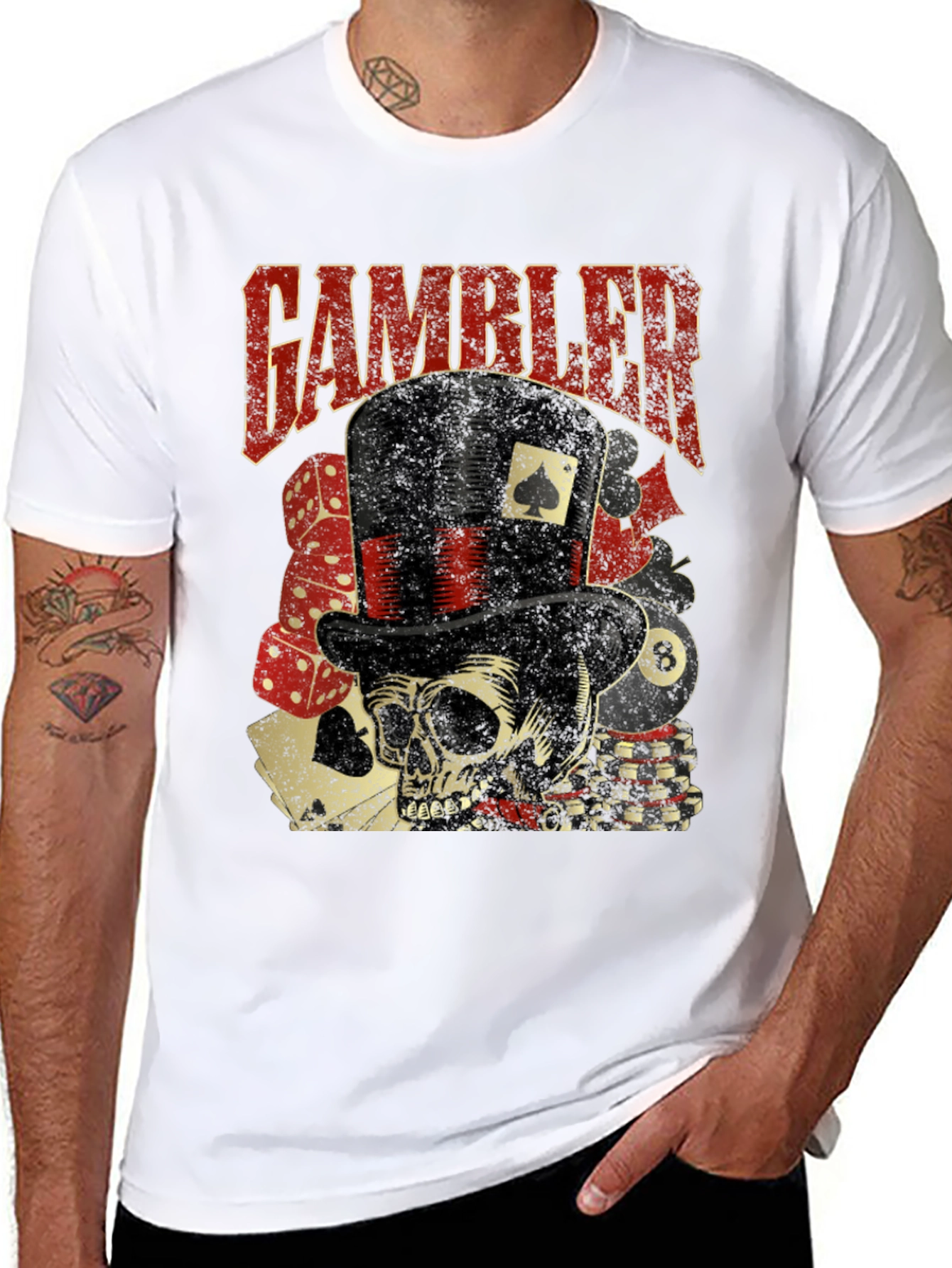 Gambler Skull Graphic T-Shirt - Black
