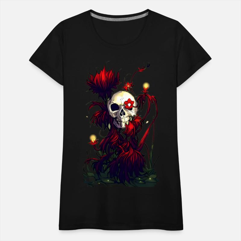 Radiant Decay A Skull Surrounded by Red Flowers