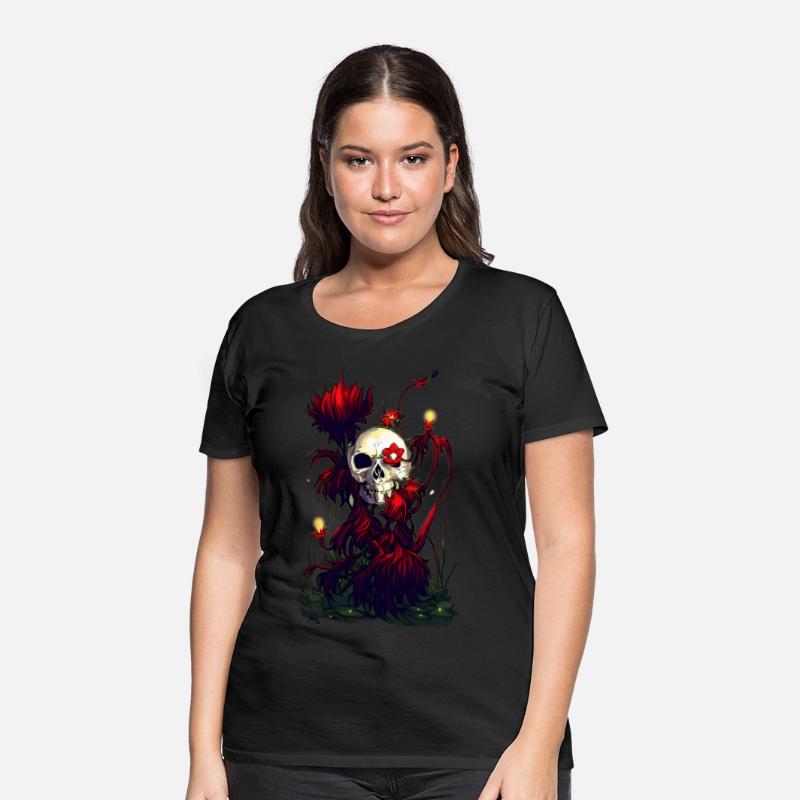 Radiant Decay A Skull Surrounded by Red Flowers