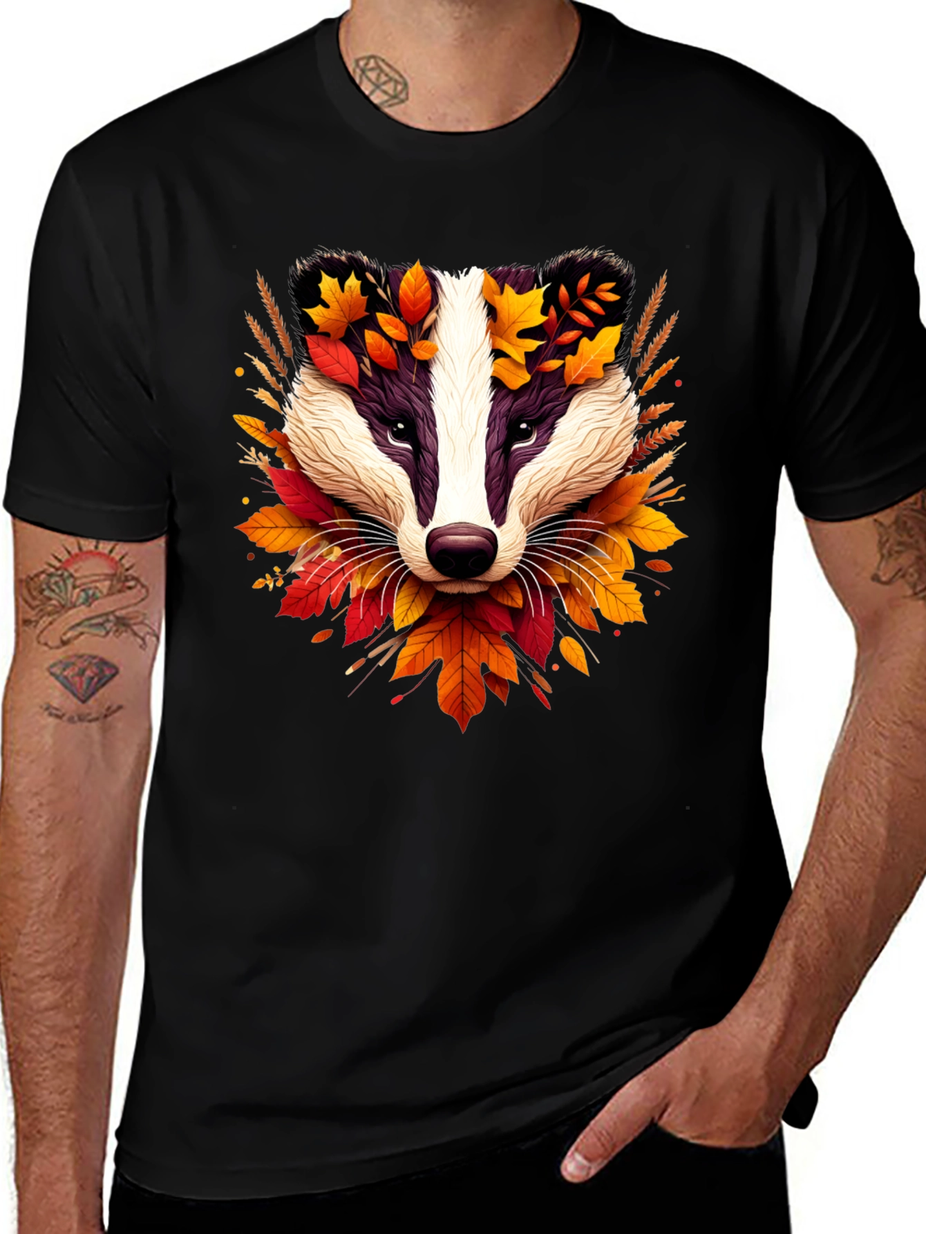 Autumn Badger Graphic Tee - Nature Inspired Design